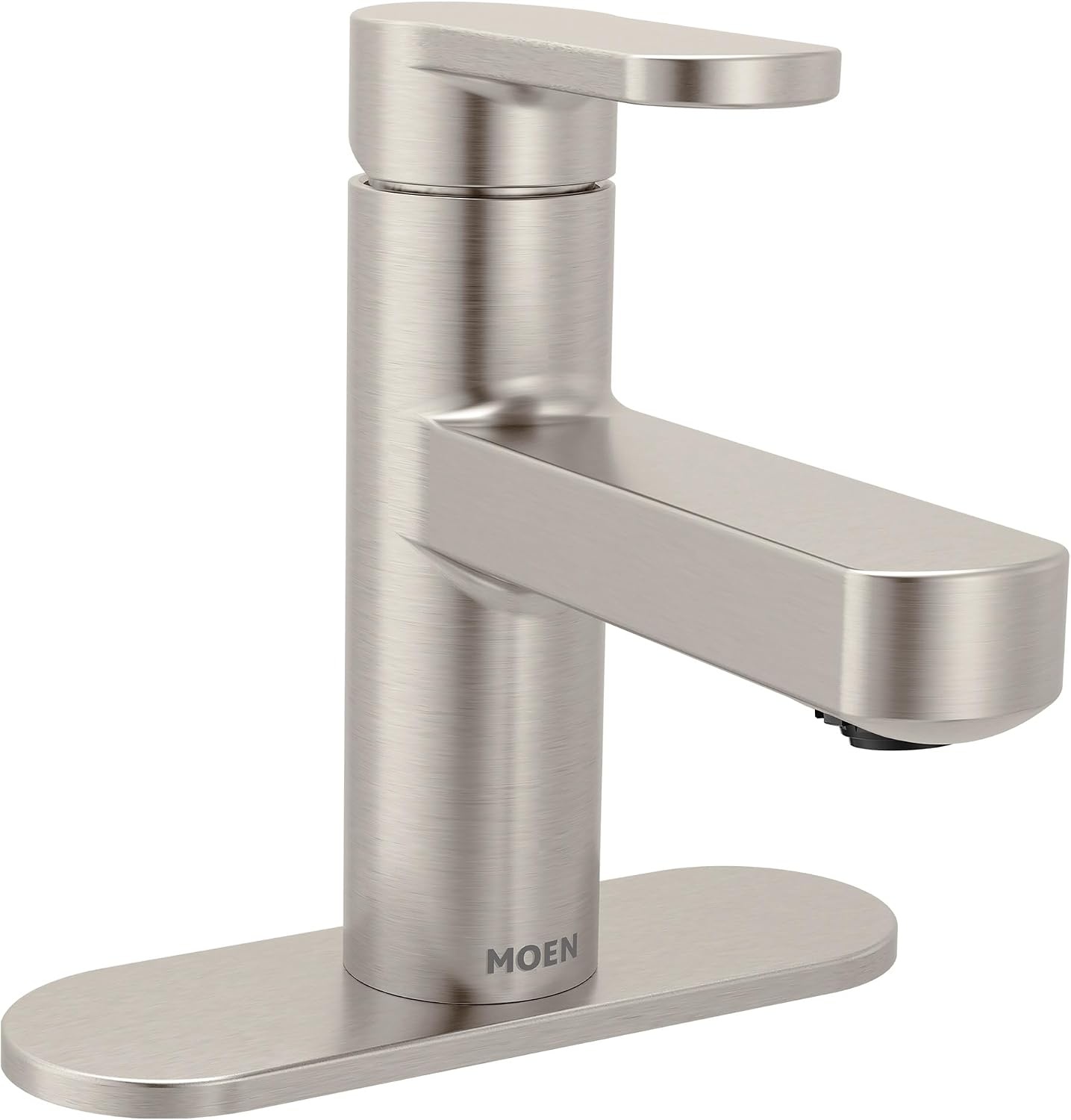 image:imageMoen Laris Chrome OneHandle Single Hole Modern Bathroom Sink Faucet with Optional Deckplate and Spring Loaded Drain Assembly 84014Spot Resist Nickel