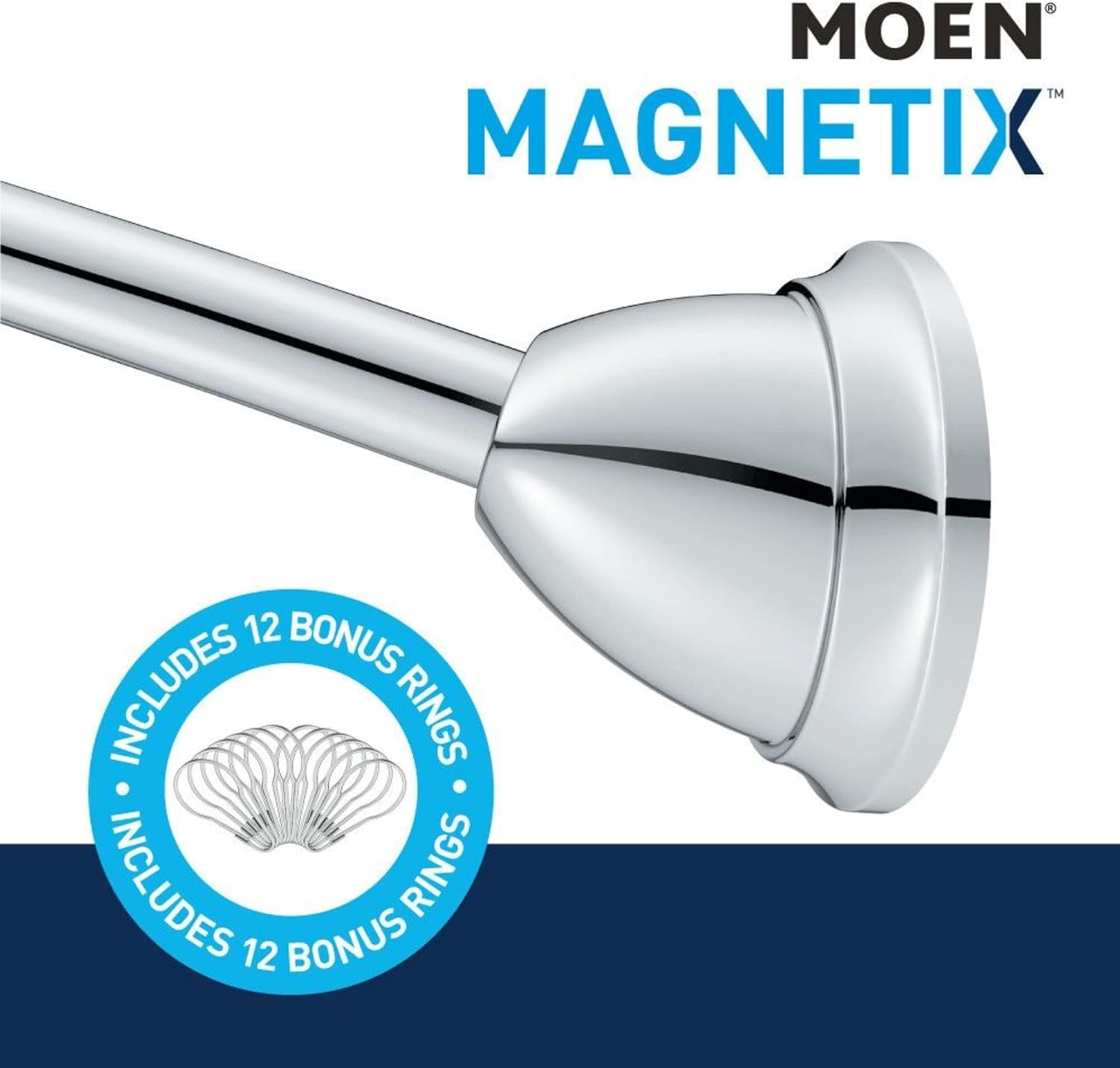 image:imageMoen MDN2170CH Magnetix 60inch Curved Adjustable Single Shower Curtain Rod ChromeChrome