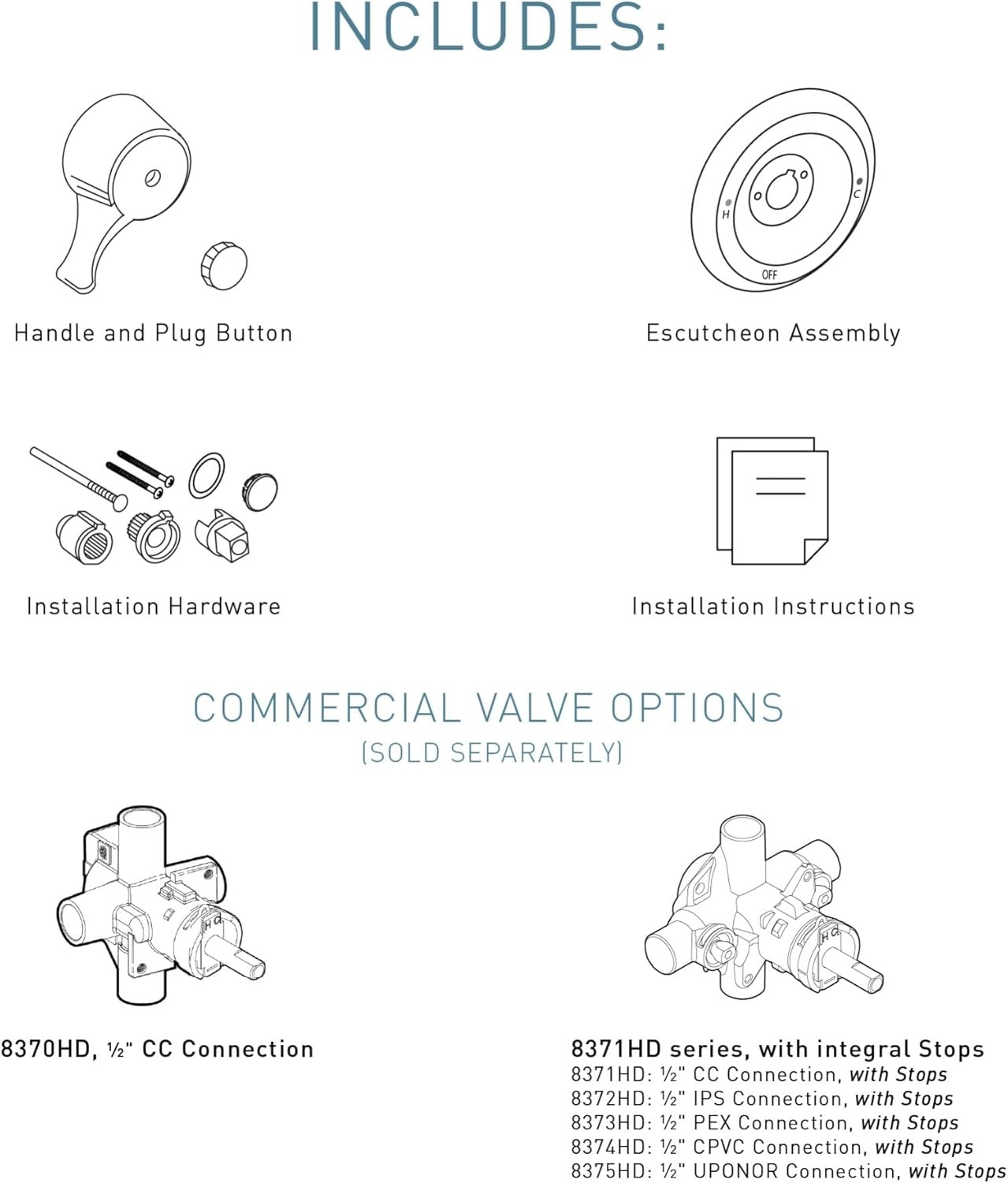 image:imageMoen MDura PosiTemp Shower Trim Kit Commercial 7Inch Classic Shower Valve Control Trim Kit Valve Required Sold Separately Brushed Nickel T8370CBN7Inch Shower Trim Kit