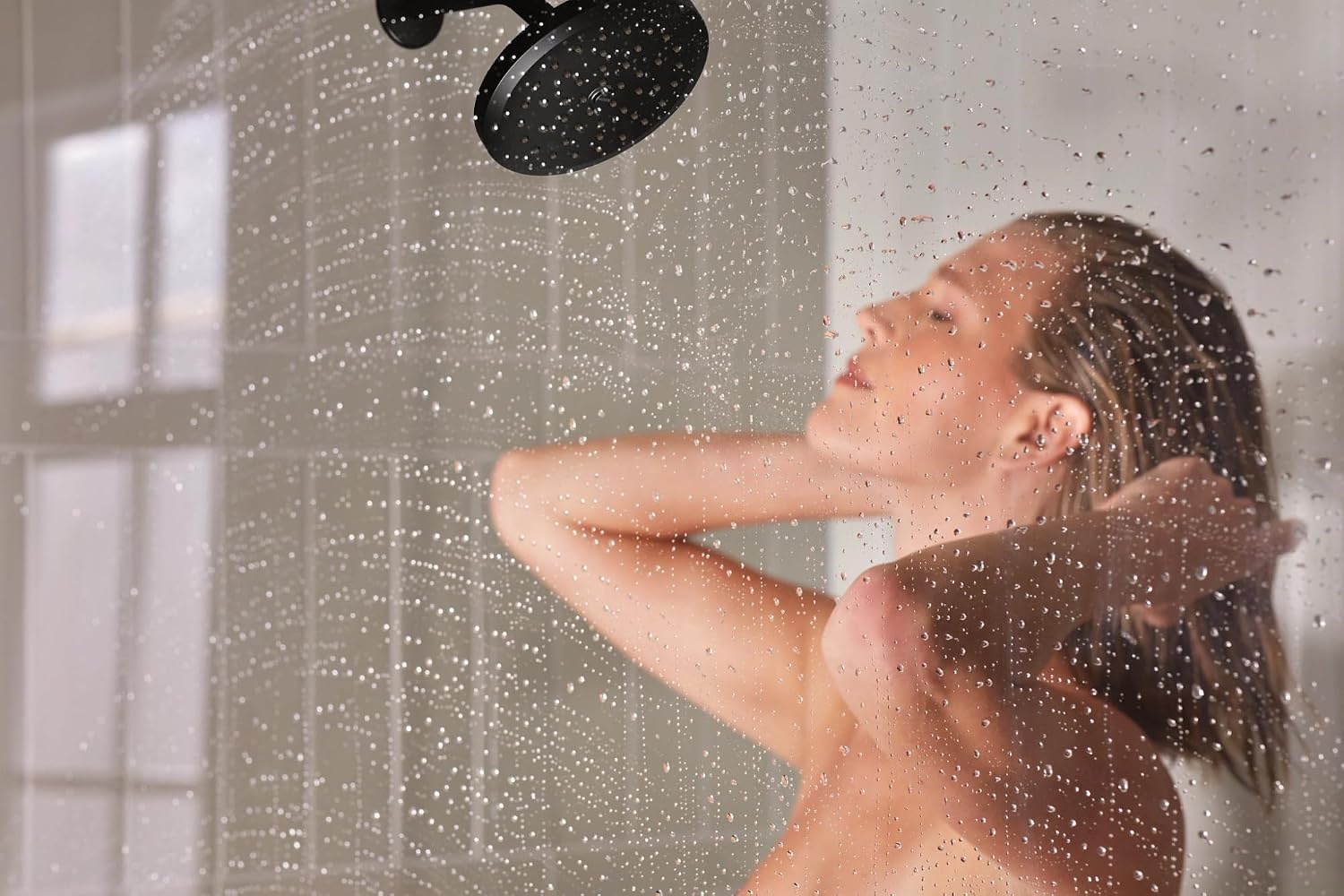 image:imageMoen Matte Black OneFunction 634 Inch Wide EcoPerformance Rain Showerhead with Immersion Rainshower Technology S178EPBL