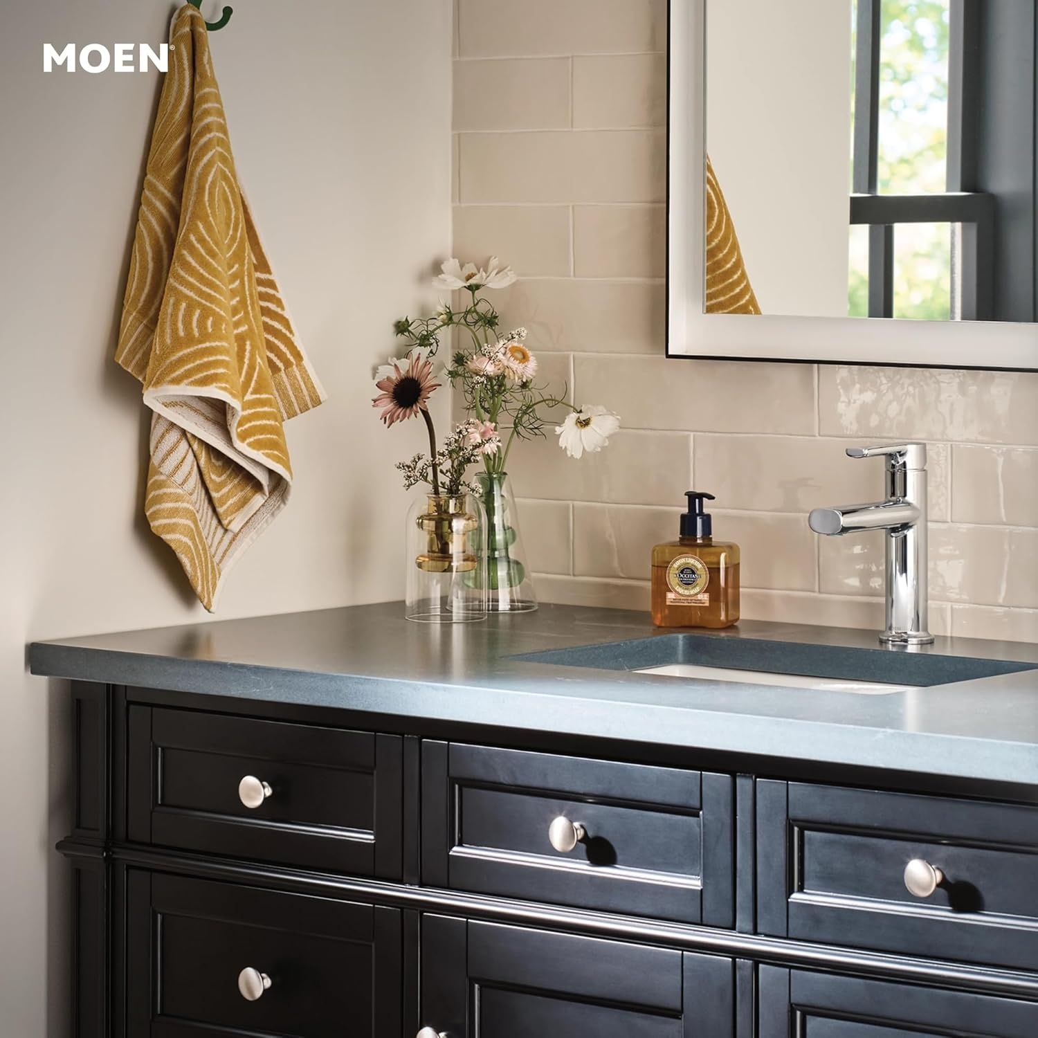 image:imageMoen Meena Bronzed Gold OneHandle Single Hole Modern Bathroom Sink Faucet with Optional Deckplate and Drain Assembly 84794BZGChrome