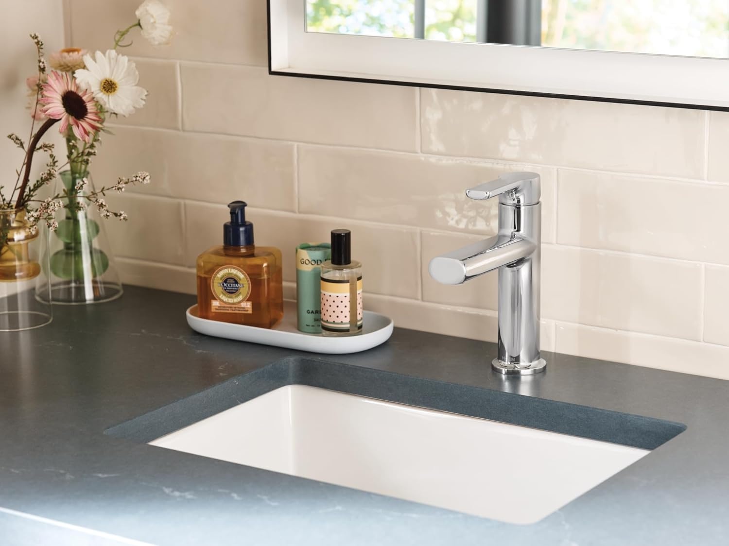 image:imageMoen Meena Bronzed Gold OneHandle Single Hole Modern Bathroom Sink Faucet with Optional Deckplate and Drain Assembly 84794BZGChrome