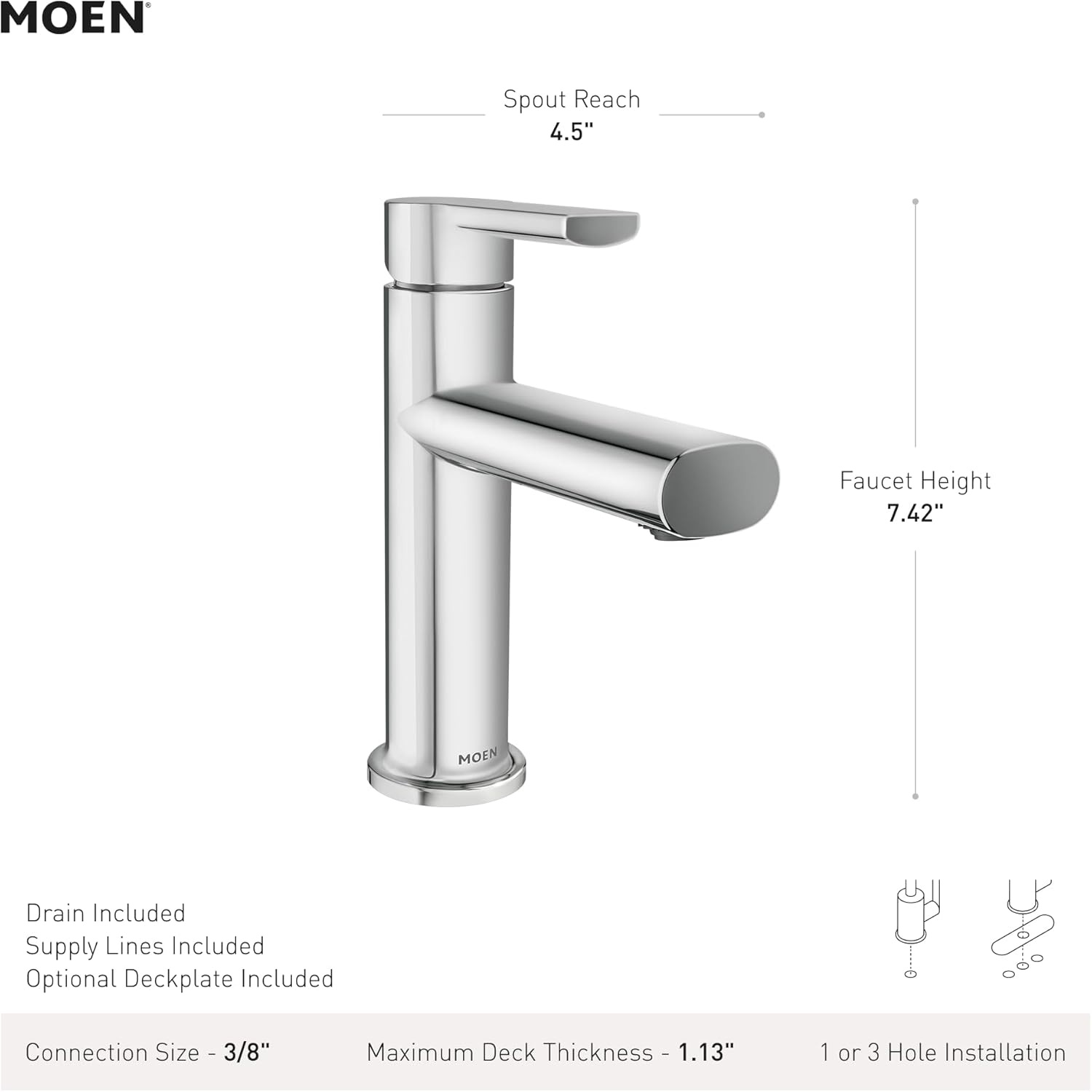 image:imageMoen Meena Bronzed Gold OneHandle Single Hole Modern Bathroom Sink Faucet with Optional Deckplate and Drain Assembly 84794BZGChrome