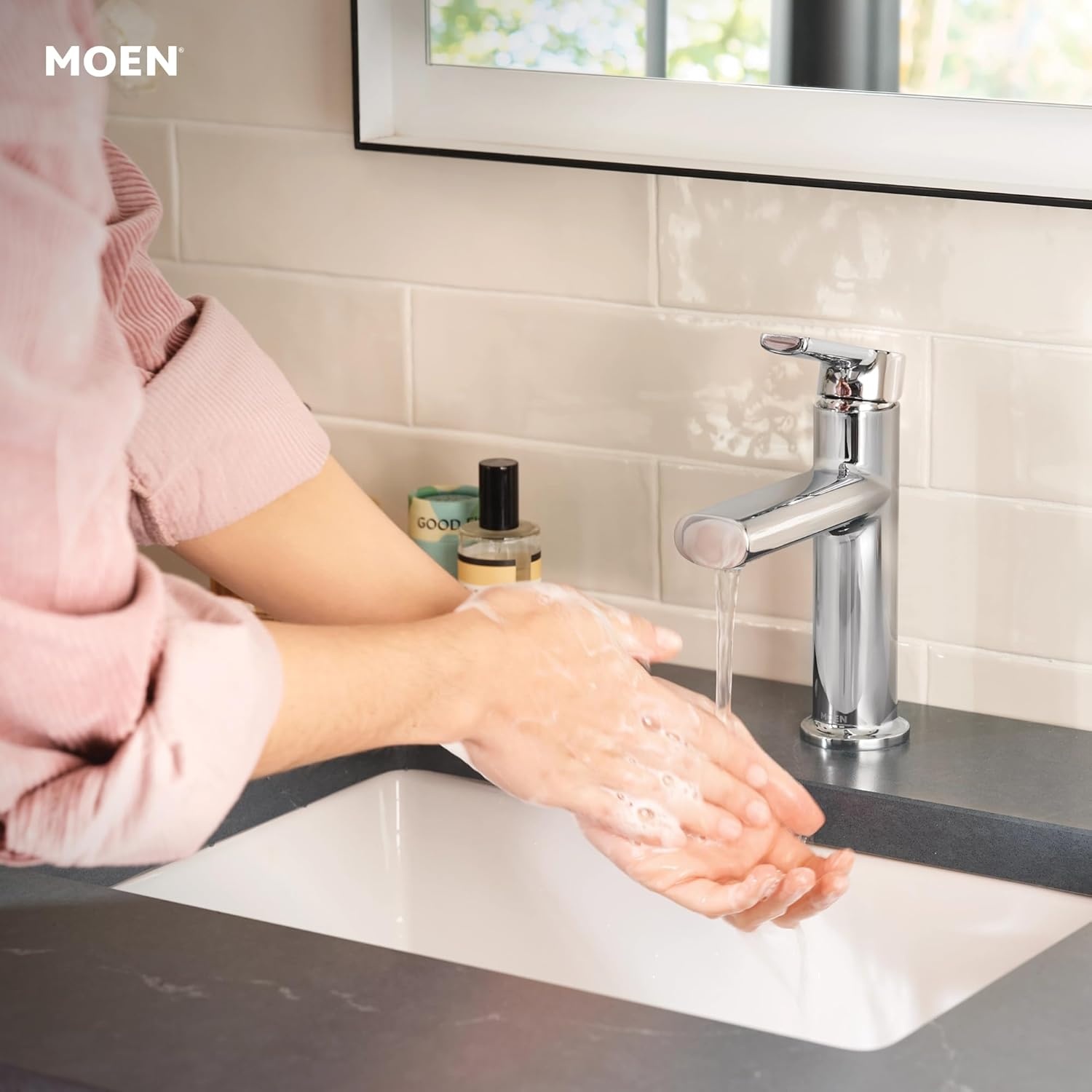 image:imageMoen Meena Bronzed Gold OneHandle Single Hole Modern Bathroom Sink Faucet with Optional Deckplate and Drain Assembly 84794BZGChrome