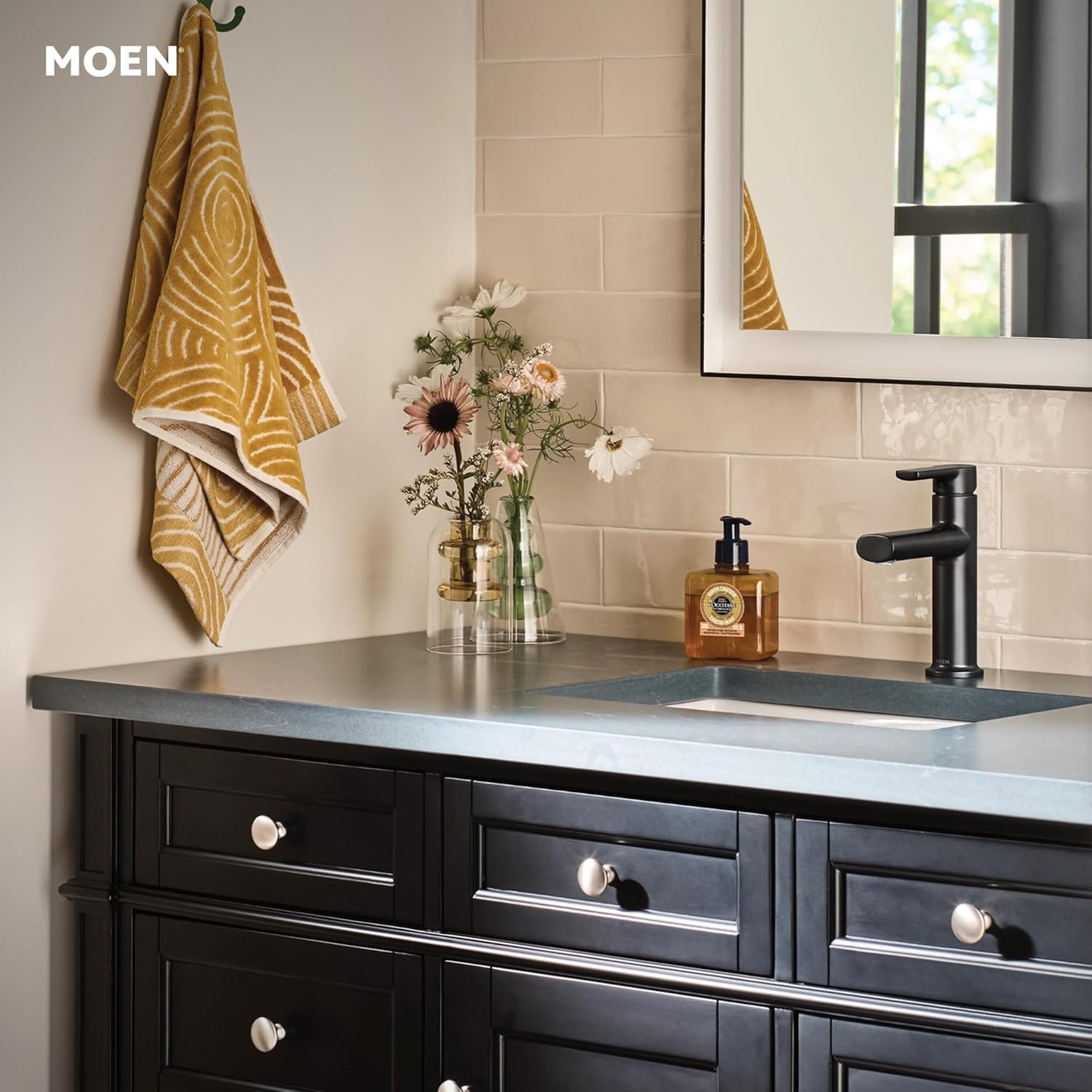 image:imageMoen Meena Bronzed Gold OneHandle Single Hole Modern Bathroom Sink Faucet with Optional Deckplate and Drain Assembly 84794BZGMatte Black