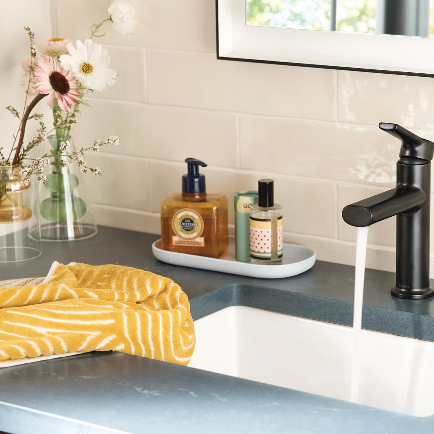 image:imageMoen Meena Bronzed Gold OneHandle Single Hole Modern Bathroom Sink Faucet with Optional Deckplate and Drain Assembly 84794BZGMatte Black