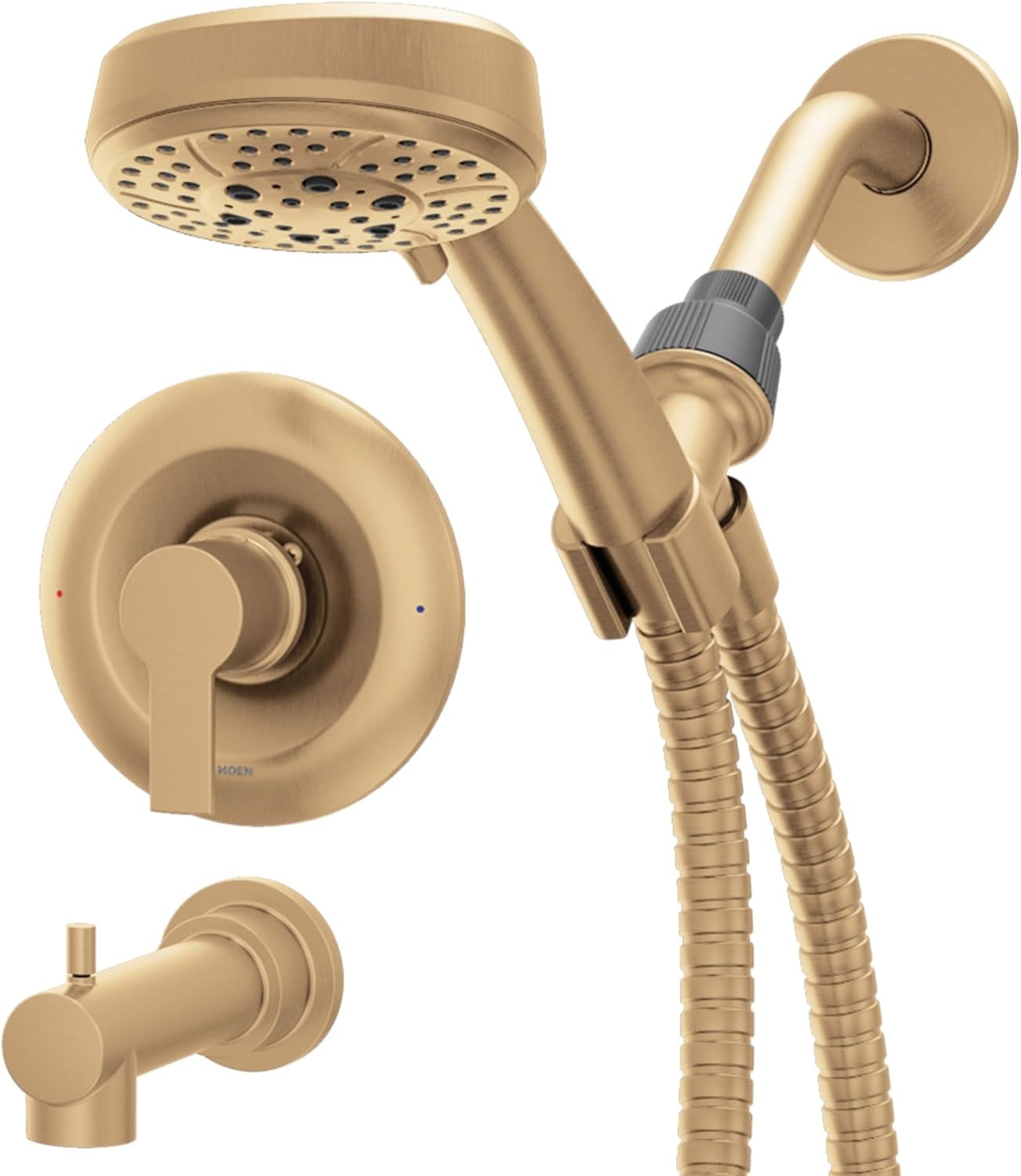 image:imageMoen Meena Matte Black Single Handle Modern Shower Faucet Set with Handshower and Tub Spout for Bathtub Valve Included 82618BLBronzed Gold