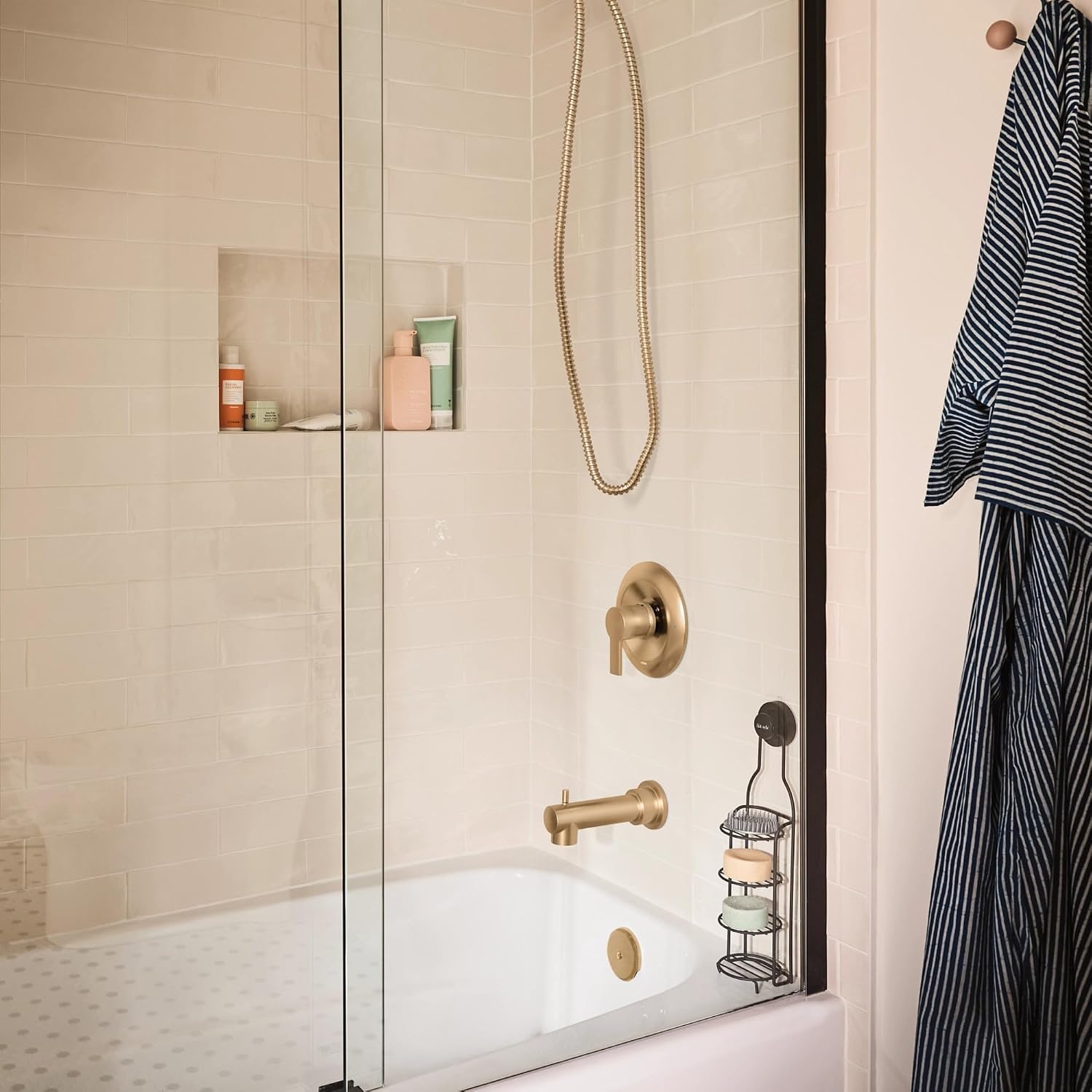 image:imageMoen Meena Matte Black Single Handle Modern Shower Faucet Set with Handshower and Tub Spout for Bathtub Valve Included 82618BLBronzed Gold