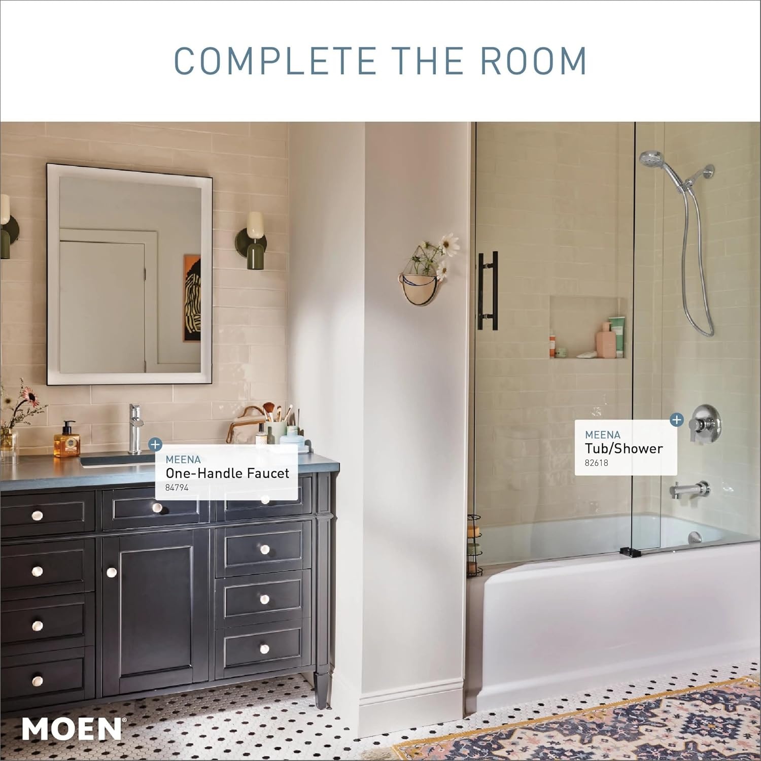 image:imageMoen Meena Matte Black Single Handle Modern Shower Faucet Set with Handshower and Tub Spout for Bathtub Valve Included 82618BLChrome