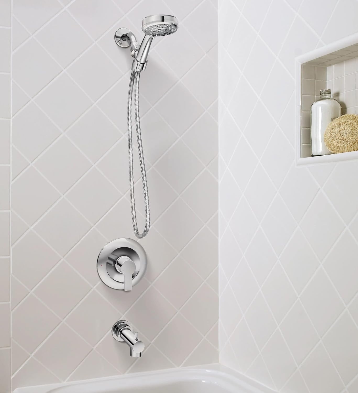 image:imageMoen Meena Matte Black Single Handle Modern Shower Faucet Set with Handshower and Tub Spout for Bathtub Valve Included 82618BLChrome