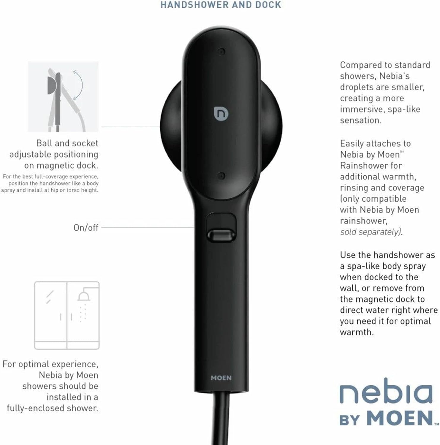 image:imageMoen N207H0BL Spa Shower Handheld Matte Black 1 Setting 15 GPM 59 Hose Easy InstallMatte Black