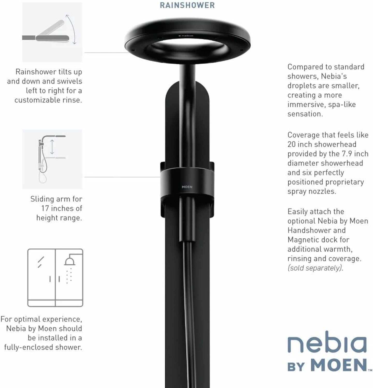 image:imageMoen N214R0CH Spa Shower Rainshower ChromeWhiteMatte Black