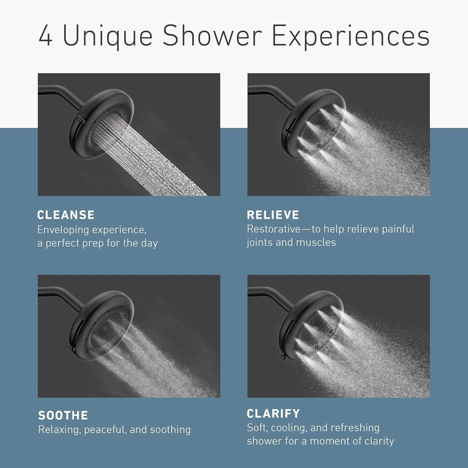 image:imageMoen N400R0BL Quattro Rainshower Showerhead with Four Unique Shower Experiences Matte Black