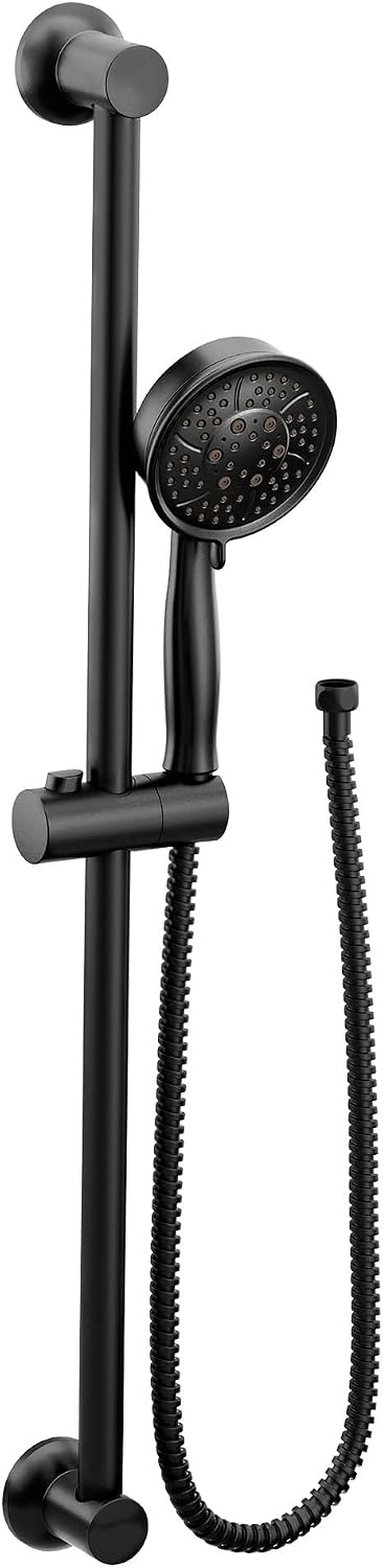 image:imageMoen Polished Nickel EcoPerformance Handheld Showerhead with 69InchLong Hose Featuring 30Inch Slide Bar 3667EPNLMatte Black