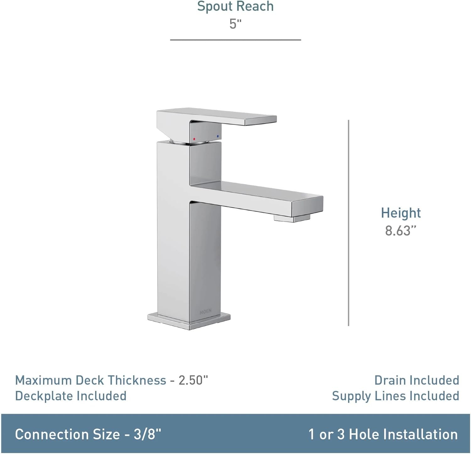 image:imageMoen Revyl Matte Black OneHandle Single Hole Modern Bathroom Sink Faucet with Optional Deckplate and Spring Loaded Drain Assembly 84771BLChrome