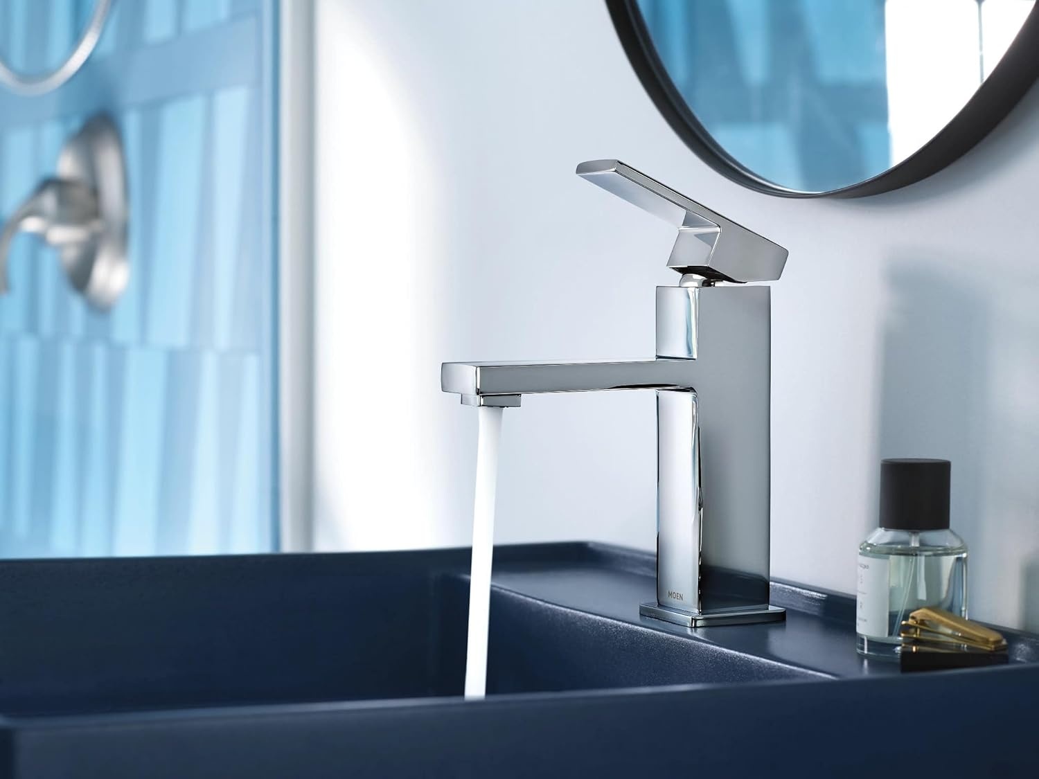 image:imageMoen Revyl Matte Black OneHandle Single Hole Modern Bathroom Sink Faucet with Optional Deckplate and Spring Loaded Drain Assembly 84771BLChrome