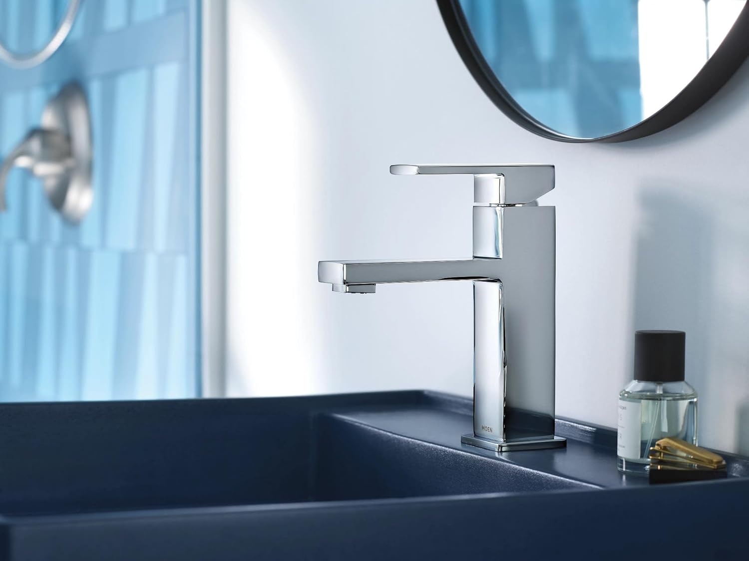 image:imageMoen Revyl Matte Black OneHandle Single Hole Modern Bathroom Sink Faucet with Optional Deckplate and Spring Loaded Drain Assembly 84771BLChrome