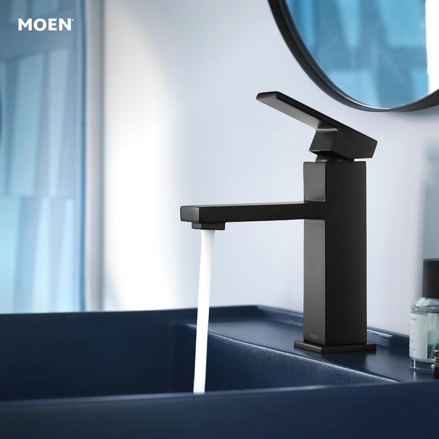 image:imageMoen Revyl Matte Black OneHandle Single Hole Modern Bathroom Sink Faucet with Optional Deckplate and Spring Loaded Drain Assembly 84771BLMatte Black