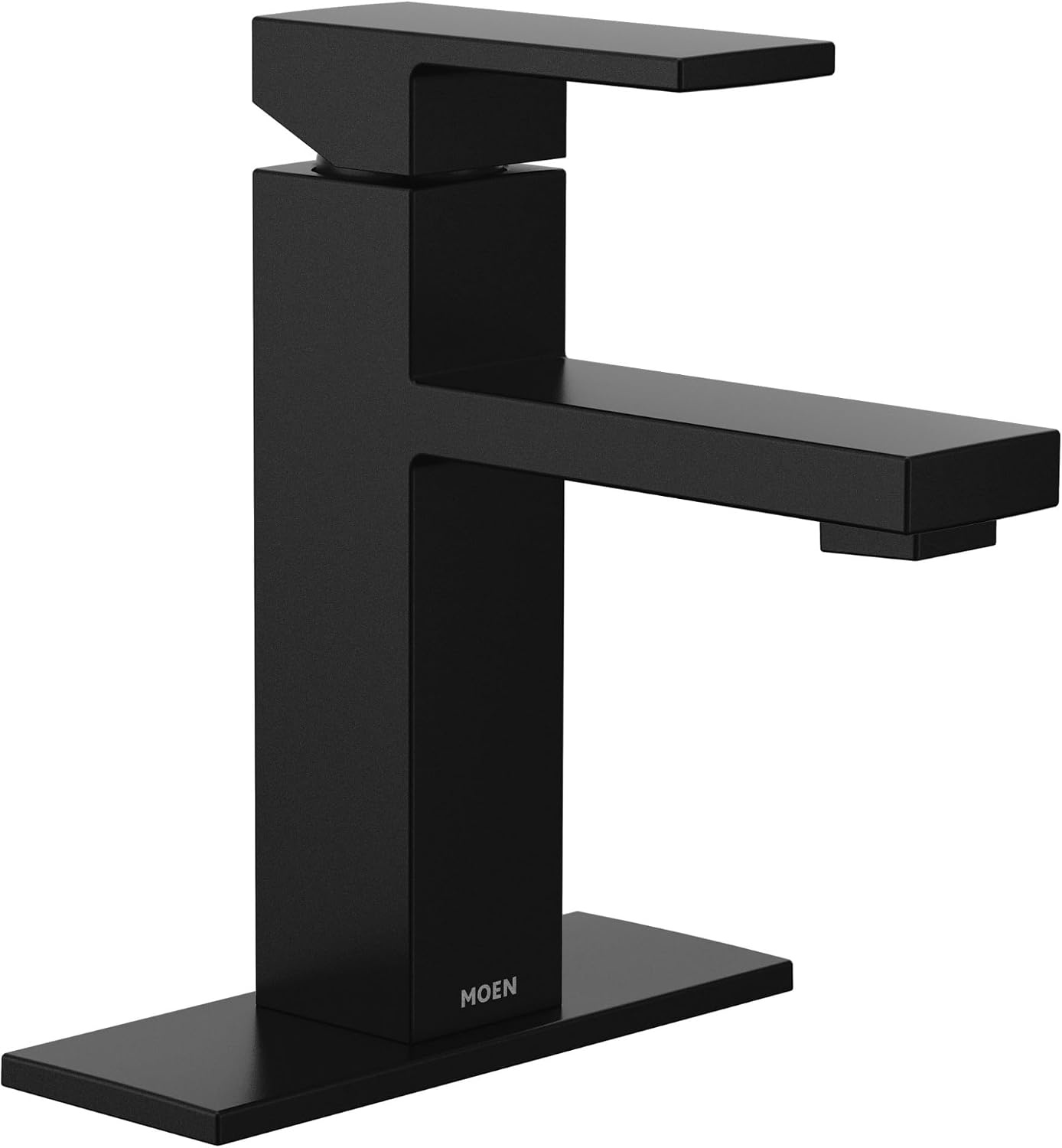 image:imageMoen Revyl Matte Black OneHandle Single Hole Modern Bathroom Sink Faucet with Optional Deckplate and Spring Loaded Drain Assembly 84771BLMatte Black