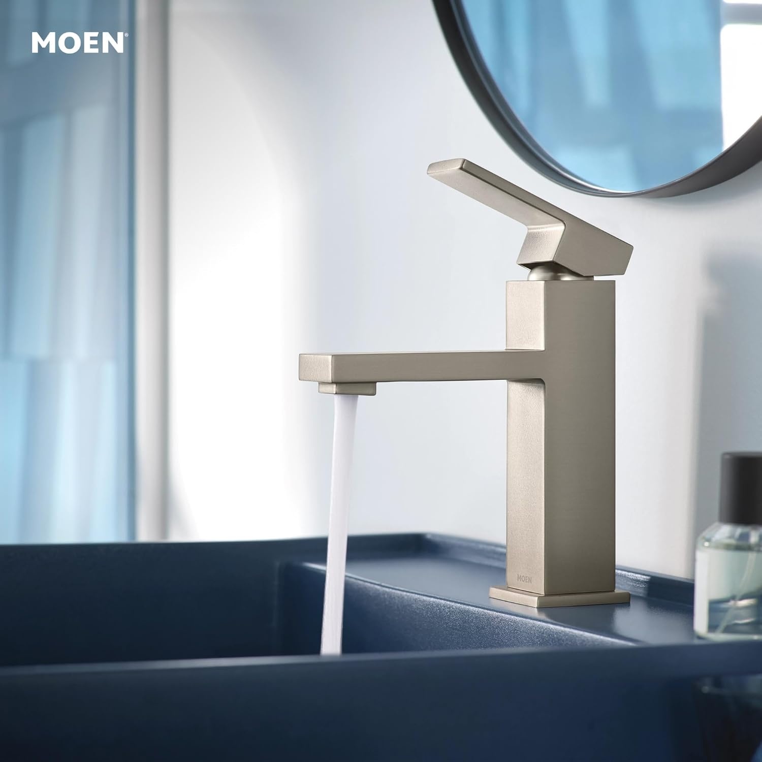image:imageMoen Revyl Matte Black OneHandle Single Hole Modern Bathroom Sink Faucet with Optional Deckplate and Spring Loaded Drain Assembly 84771BLSpot Resist Nickel