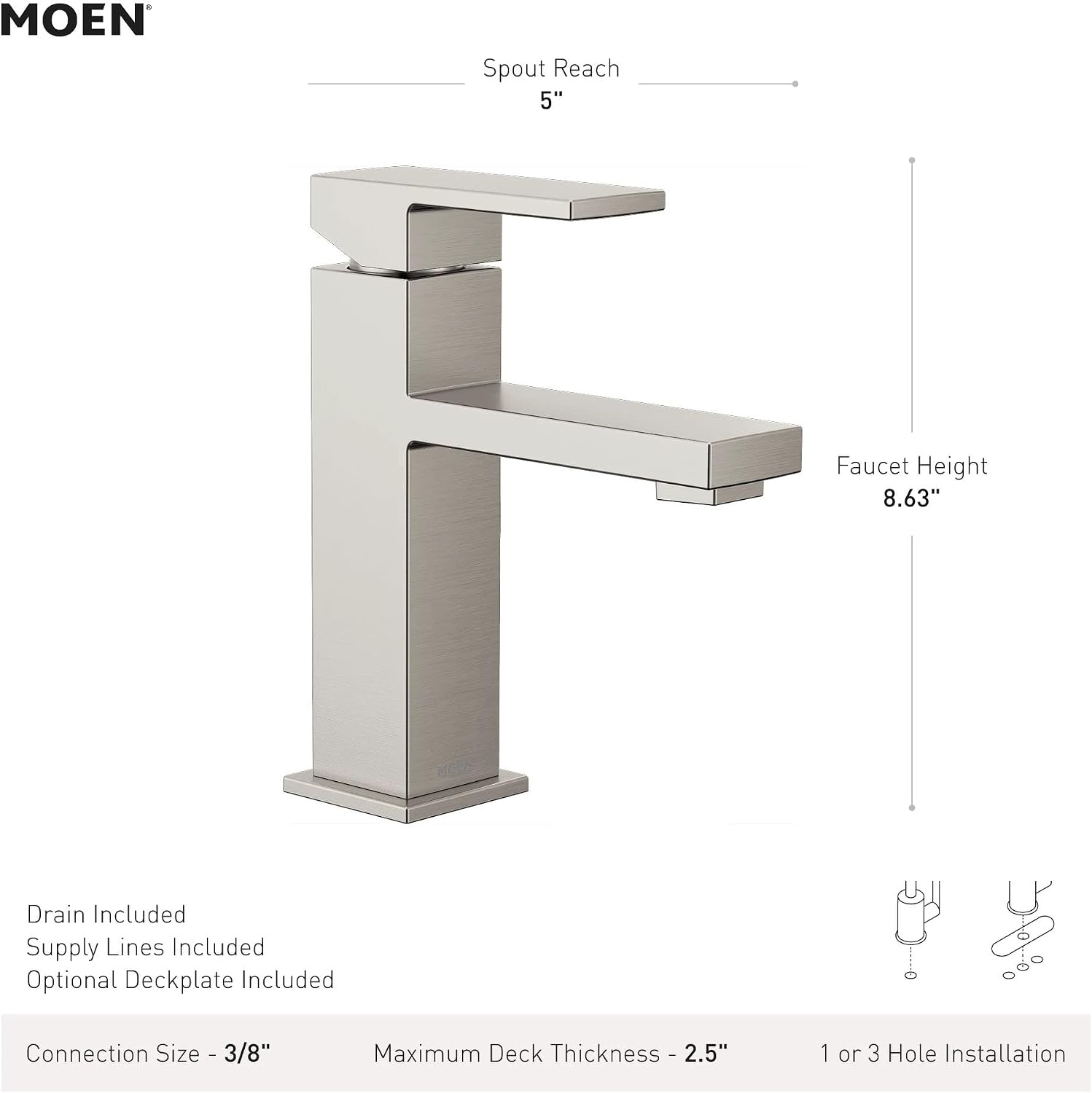 image:imageMoen Revyl Matte Black OneHandle Single Hole Modern Bathroom Sink Faucet with Optional Deckplate and Spring Loaded Drain Assembly 84771BLSpot Resist Nickel