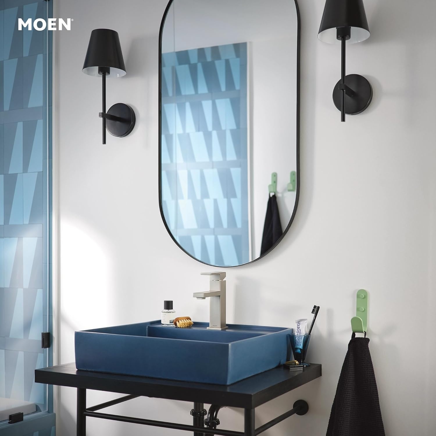 image:imageMoen Revyl Matte Black OneHandle Single Hole Modern Bathroom Sink Faucet with Optional Deckplate and Spring Loaded Drain Assembly 84771BLSpot Resist Nickel