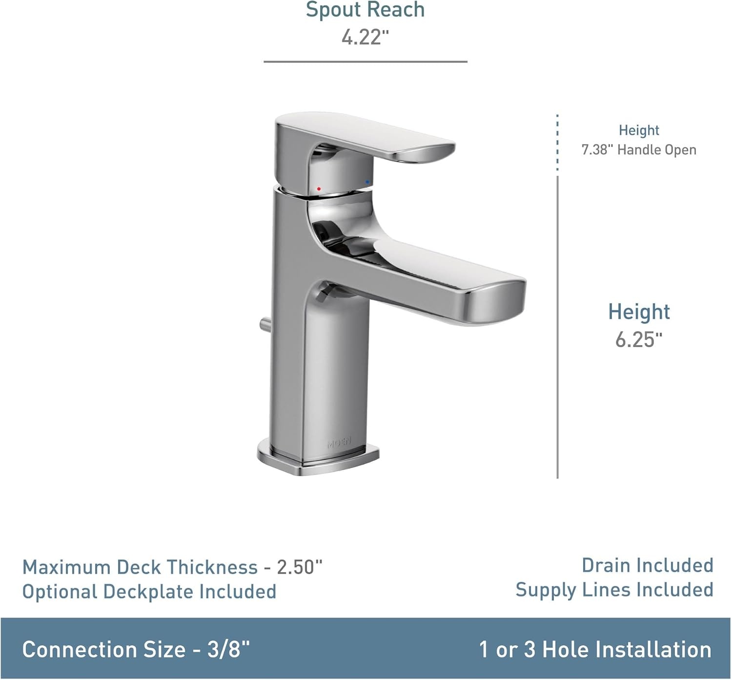 image:imageMoen Rizon Matte Black OneHandle Modern Bathroom Faucet with Drain Assembly 6900BLChrome
