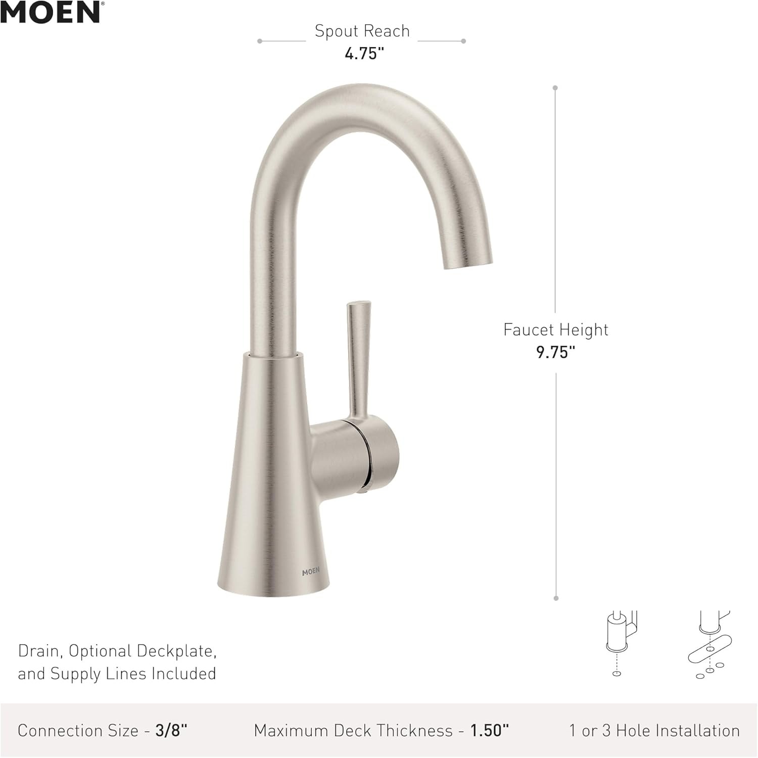 image:imageMoen Ronan OneHandle Bathroom Sink Faucet Bronzed Gold Single Hole Optional Deckplate SpringLoaded Drain Assembly 84021BZG