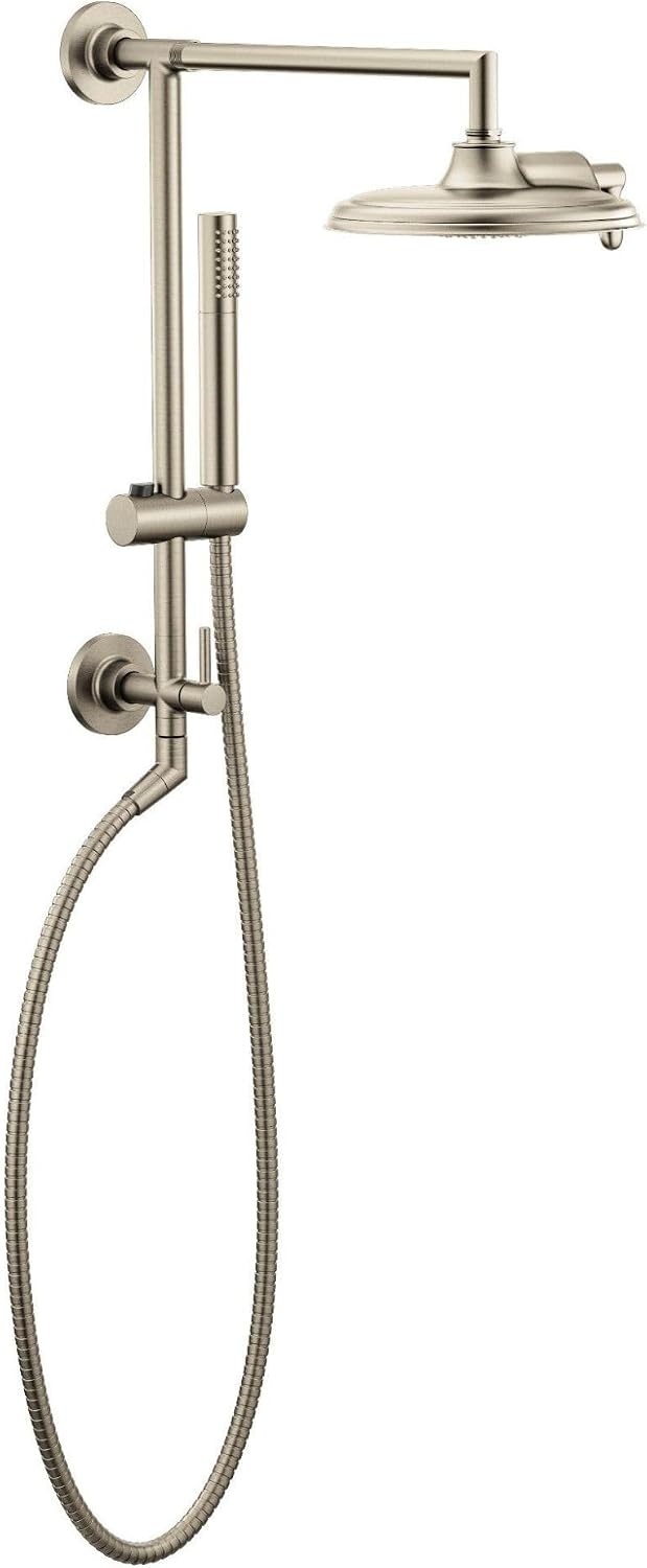 image:imageMoen S110BL ArrisPremium 14Inch Rainshower Straight Shower Arm and Flange for Overhead Shower head 212 Inch Square Matte BlackBrushed Nickel