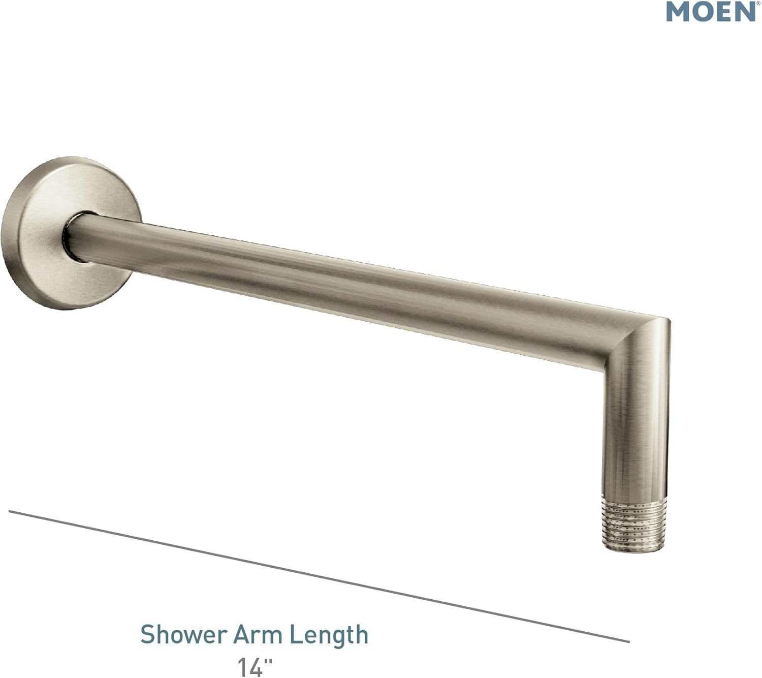 image:imageMoen S110BL ArrisPremium 14Inch Rainshower Straight Shower Arm and Flange for Overhead Shower head 212 Inch Square Matte BlackBrushed Nickel