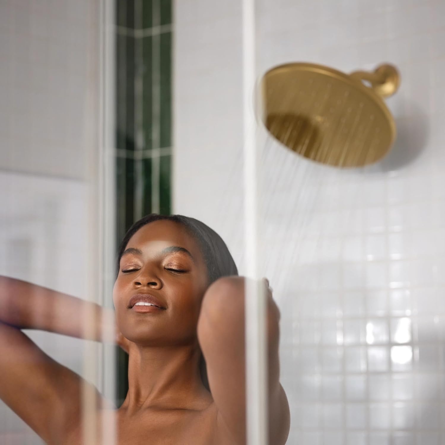 image:imageMoen S112BG Waterhill 10Inch Single Function Rainshower Showerhead with Immersion Rainshower Technology Brushed Gold