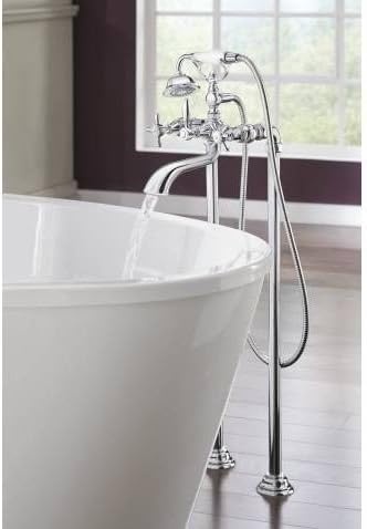image:imageMoen S22105BN Weymouth Two Handle Tub Filler with CrossHandles and Handshower Brushed NickelBrushed Nickel
