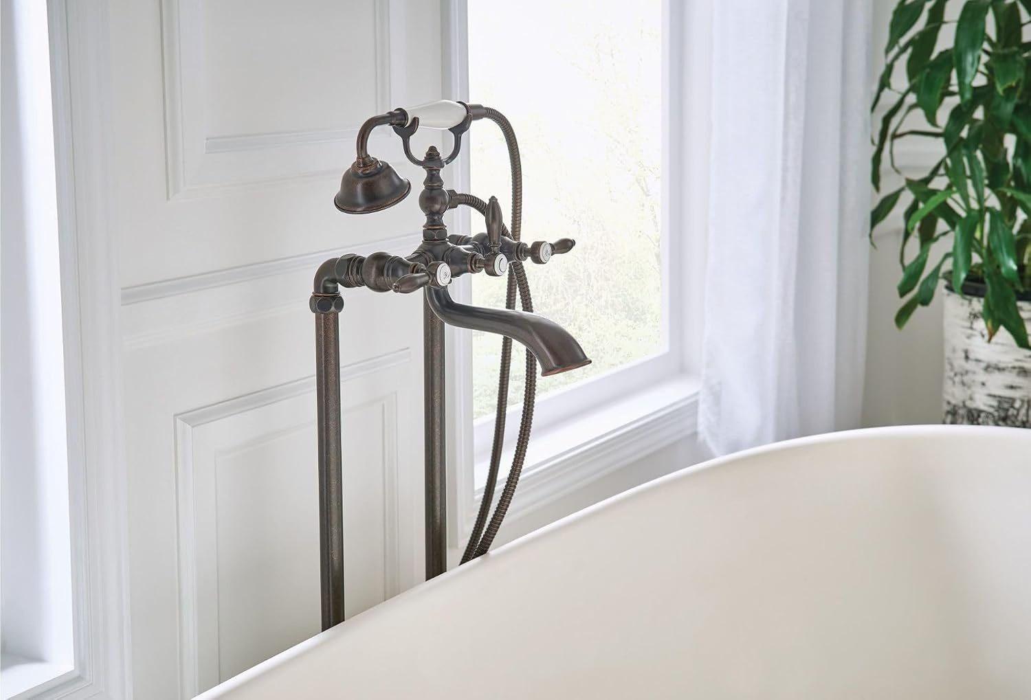 image:imageMoen S22110ORB Weymouth Two Handle Tub Filler with LeverHandles and Handshower Oil Rubbed Bronze