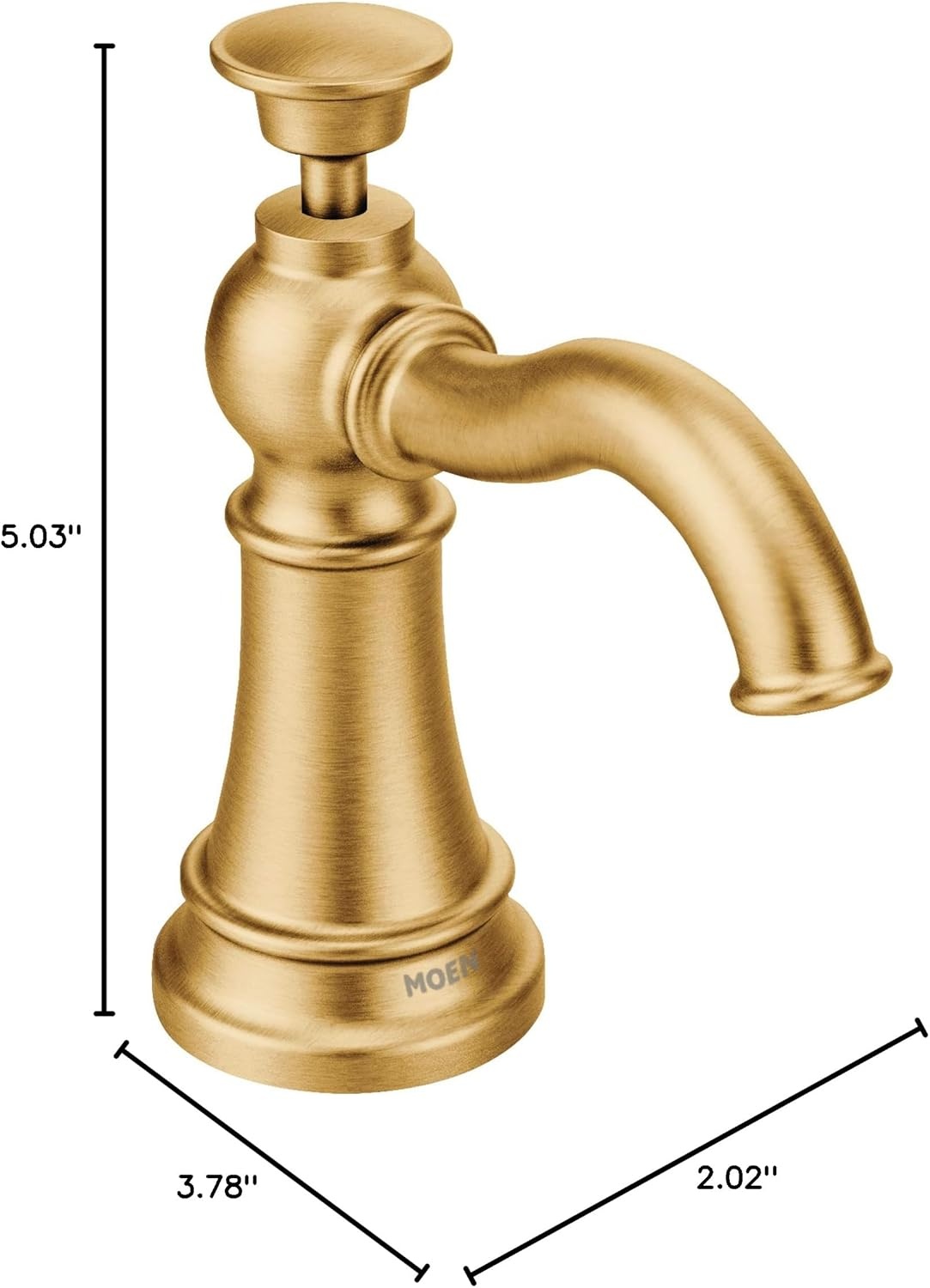 image:imageMoen S3945SRS Traditional Deck Mounted Kitchen Soap Dispenser with Above the Sink Refillable Bottle Spot Resist StainlessBrushed Gold