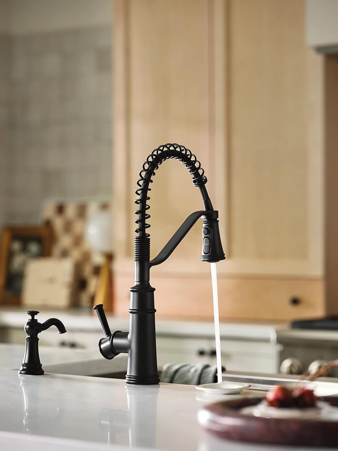 image:imageMoen S3945SRS Traditional Deck Mounted Kitchen Soap Dispenser with Above the Sink Refillable Bottle Spot Resist StainlessMatte Black