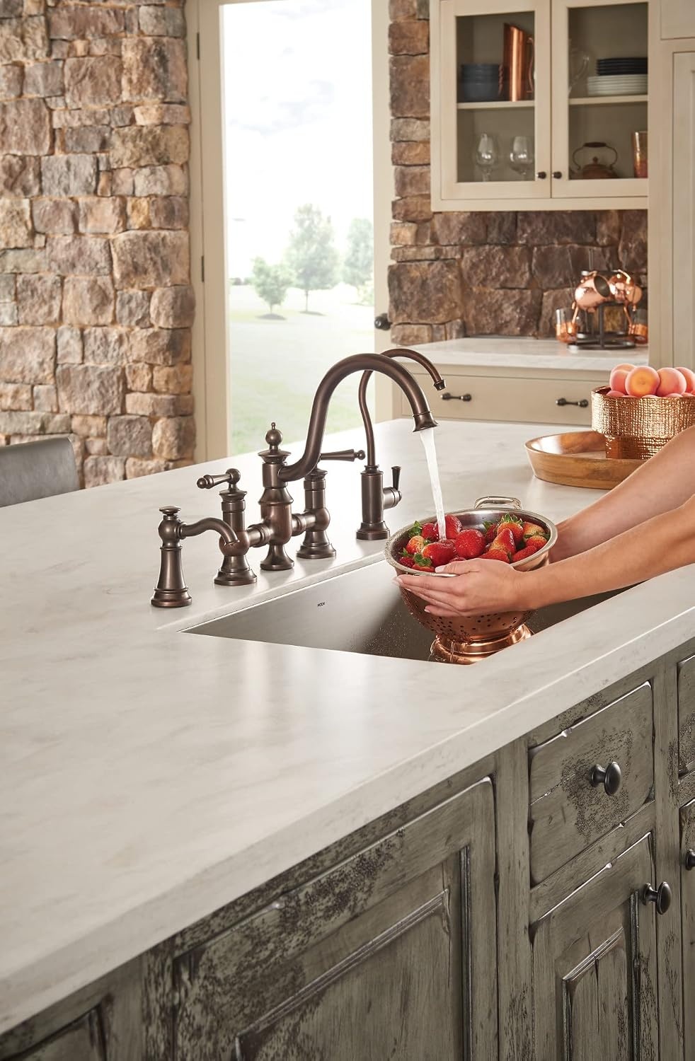 image:imageMoen S3945SRS Traditional Deck Mounted Kitchen Soap Dispenser with Above the Sink Refillable Bottle Spot Resist StainlessOil Rubbed Bronze