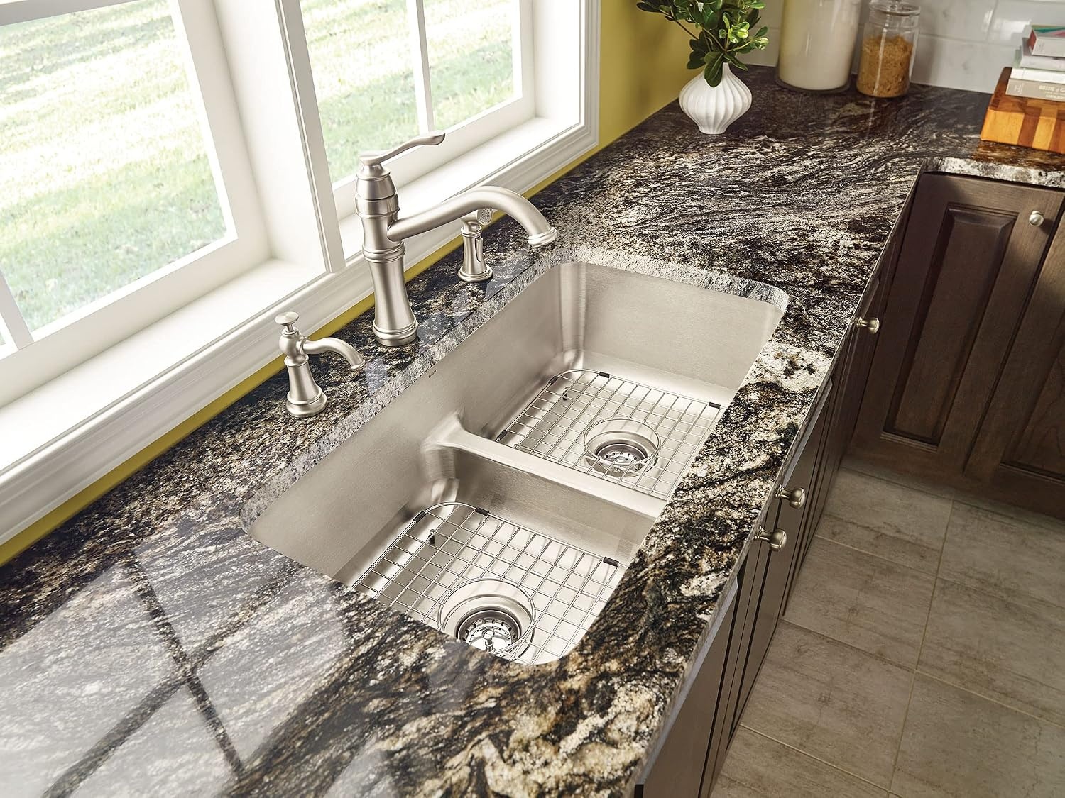 image:imageMoen S3945SRS Traditional Deck Mounted Kitchen Soap Dispenser with Above the Sink Refillable Bottle Spot Resist StainlessOil Rubbed Bronze