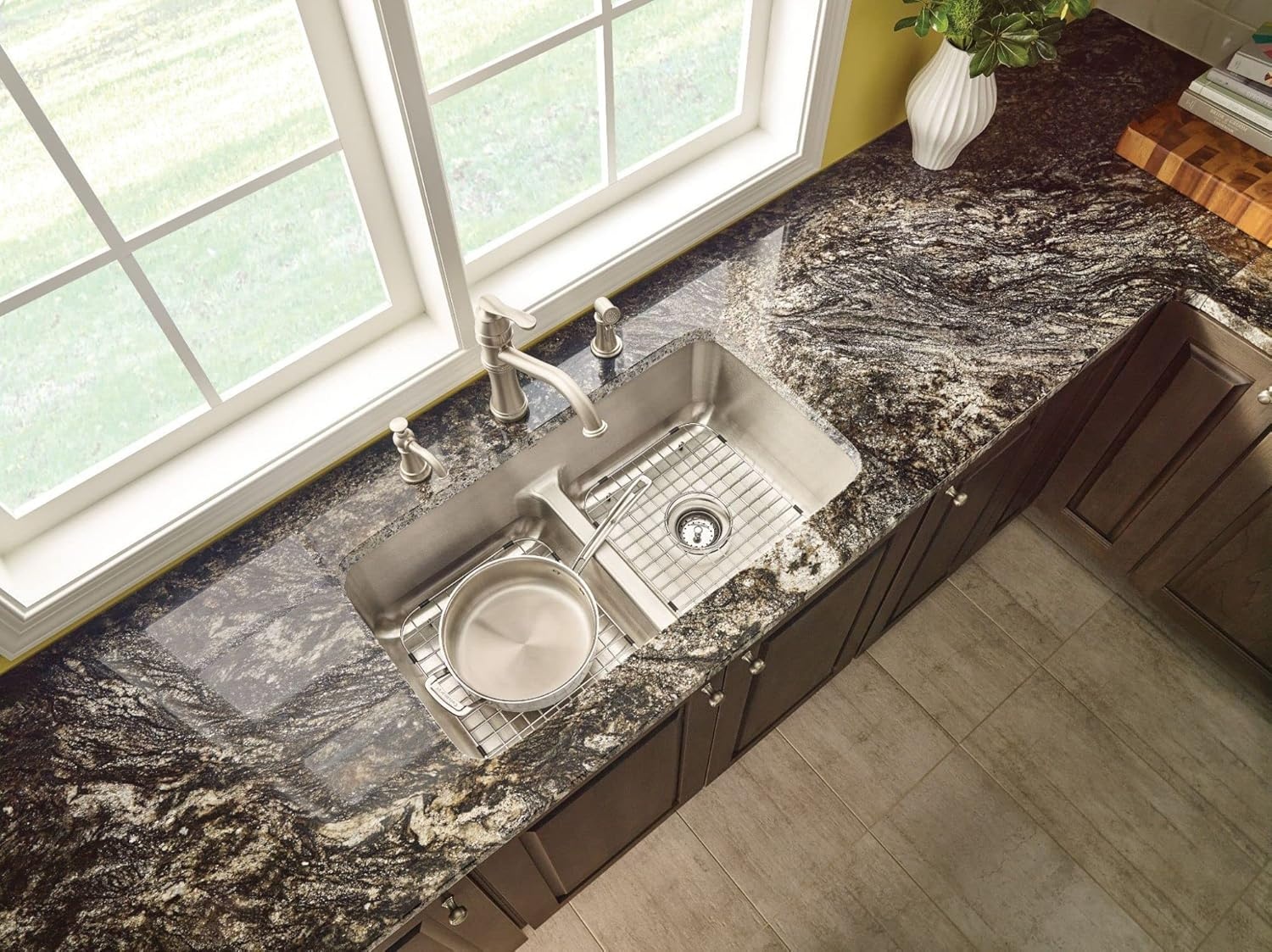 image:imageMoen S3945SRS Traditional Deck Mounted Kitchen Soap Dispenser with Above the Sink Refillable Bottle Spot Resist StainlessSpot Resist Stainless