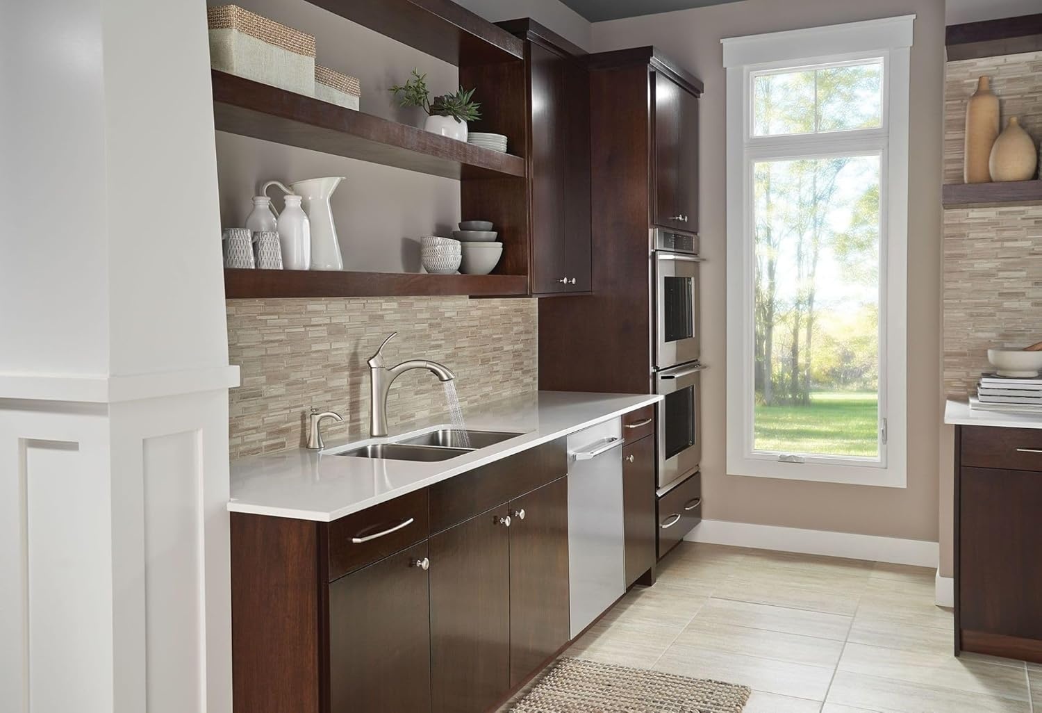 image:imageMoen S3948SRS Transitional Deck Mounted Kitchen Soap Dispenser with Above the Sink Refillable Bottle Spot Resist StainlessSpot Resist Stainless