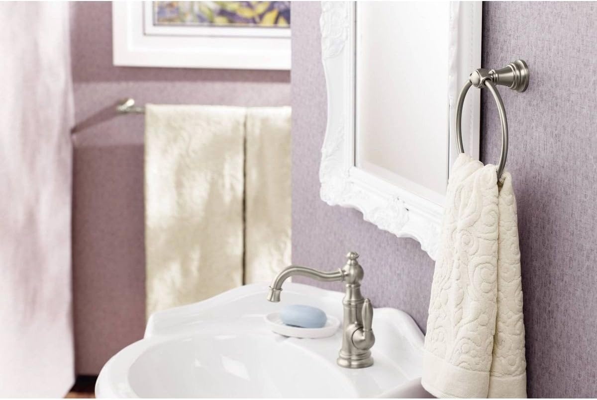 image:imageMoen S42107 Weymouth OneHandle Single Hole Traditional Bathroom Sink Faucet with Drain Assembly ChromeBrushed Nickel