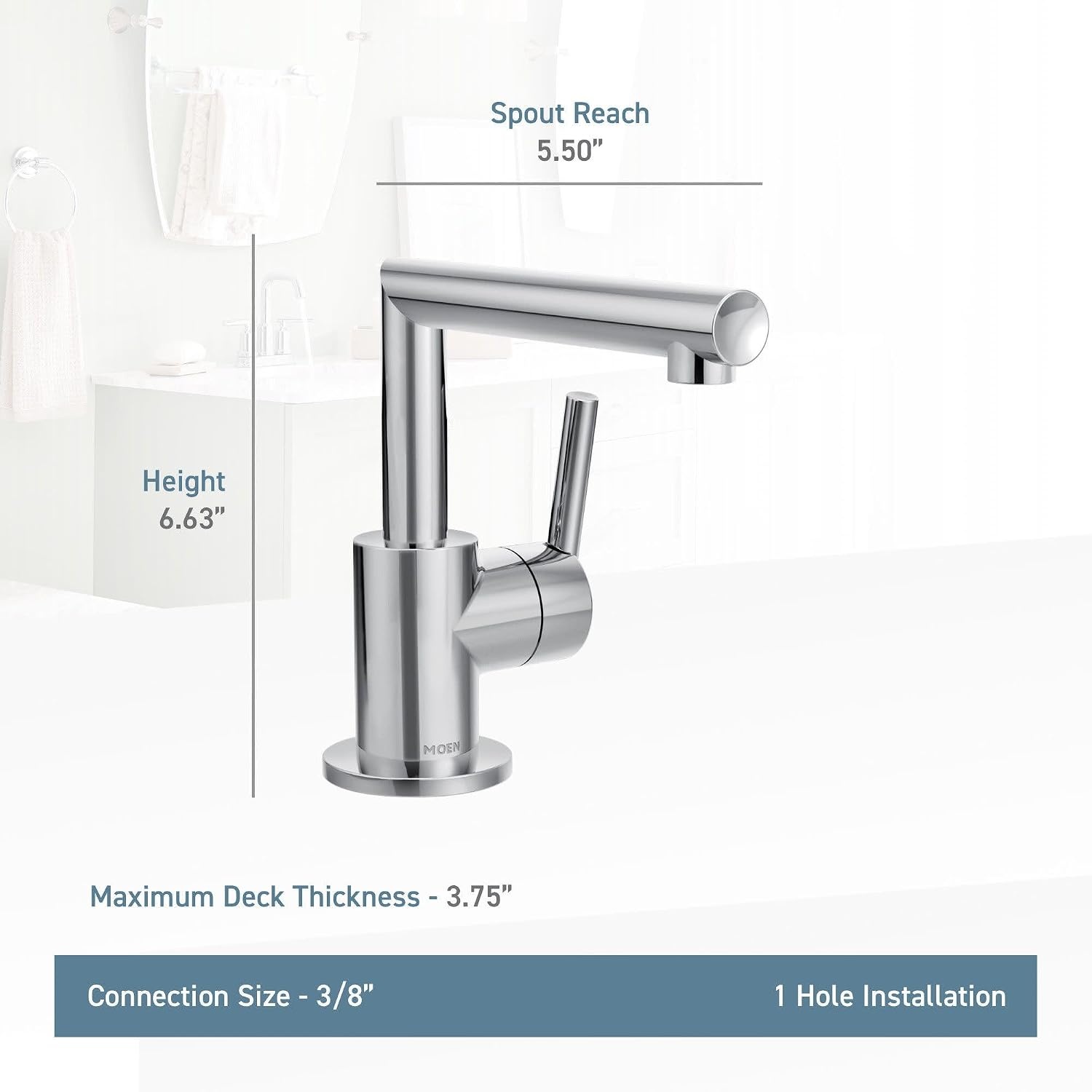 image:imageMoen S43001 Arris OneHandle Single Hole Modern Bathroom Faucet ChromeChrome
