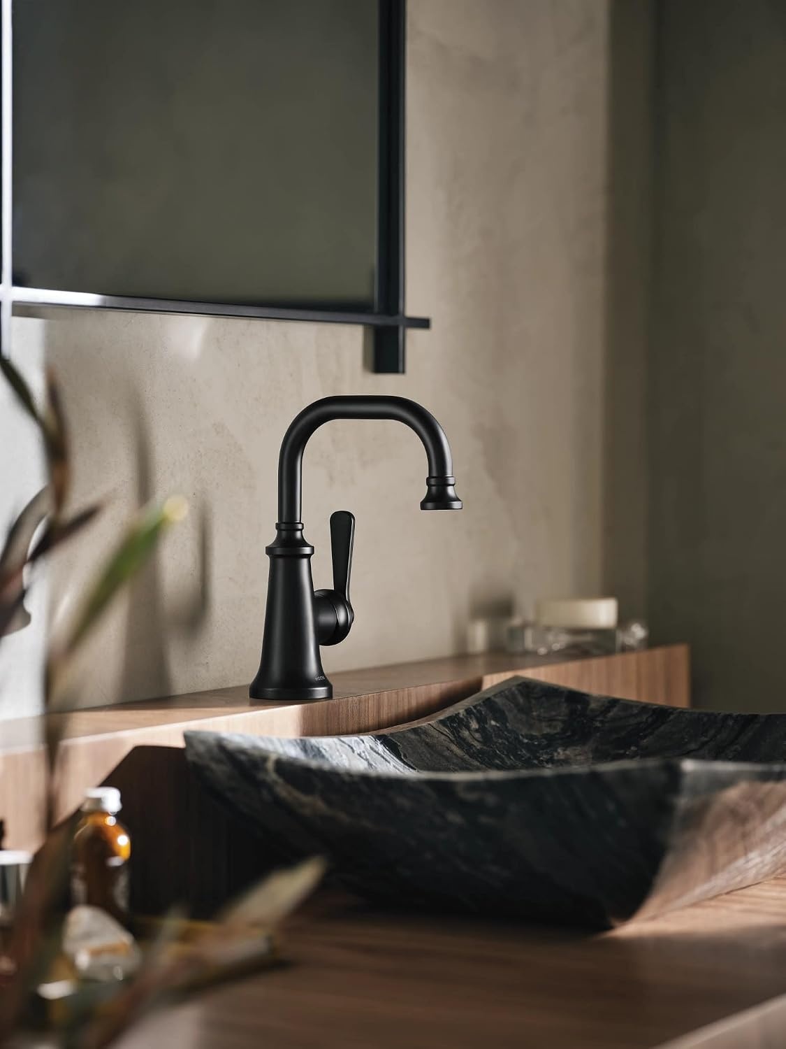 image:imageMoen S44101BL Colinet OneHandle Single Hole Traditional Bathroom Sink Faucet Matte Black