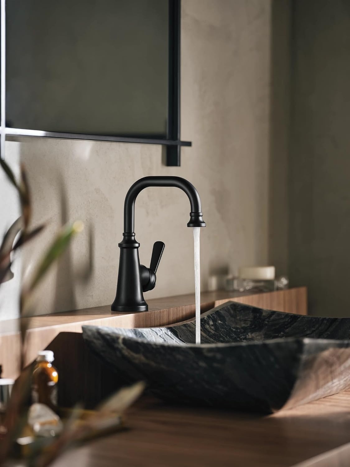 image:imageMoen S44101BL Colinet OneHandle Single Hole Traditional Bathroom Sink Faucet Matte Black