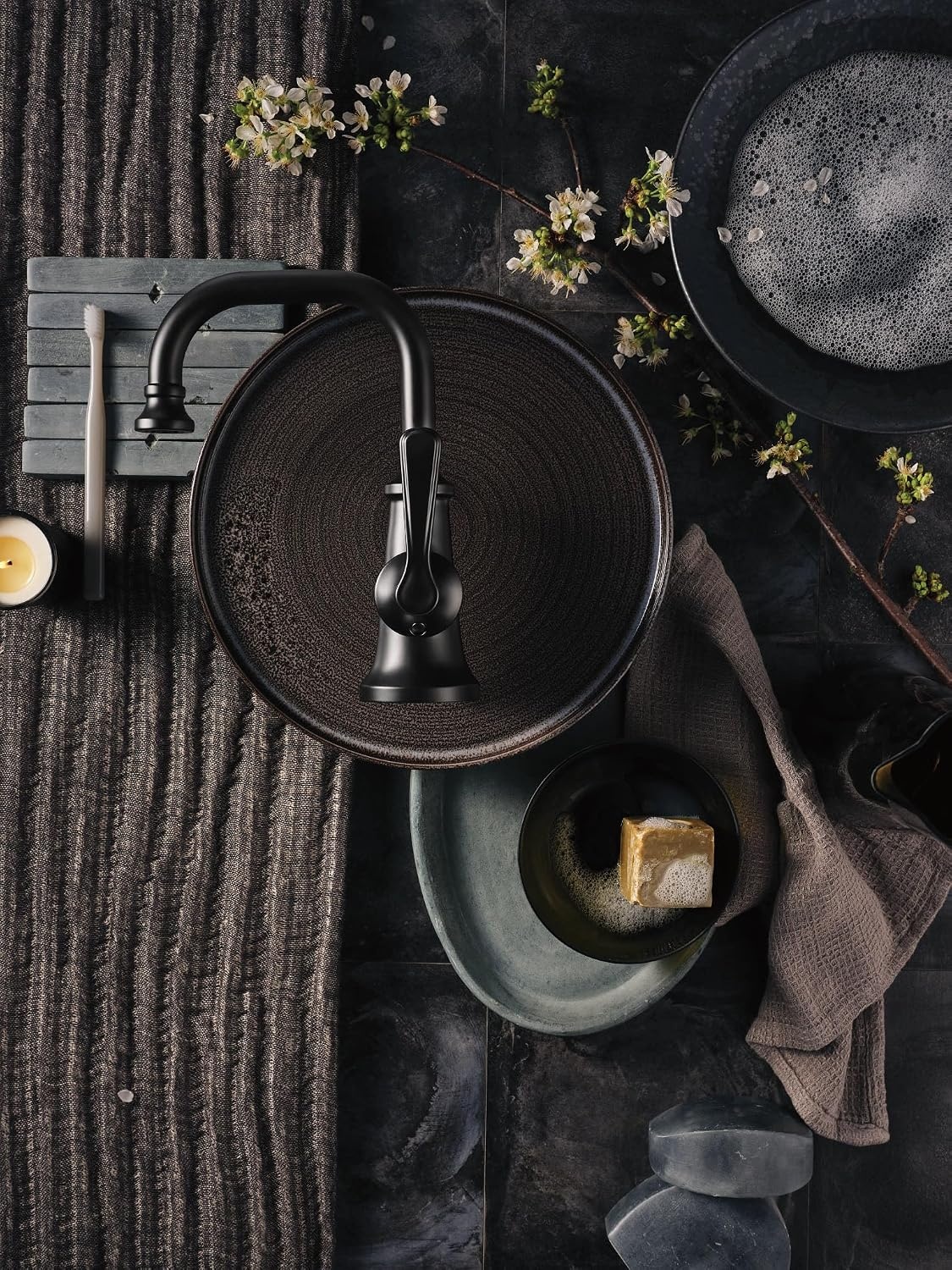 image:imageMoen S44101BL Colinet OneHandle Single Hole Traditional Bathroom Sink Faucet Matte Black