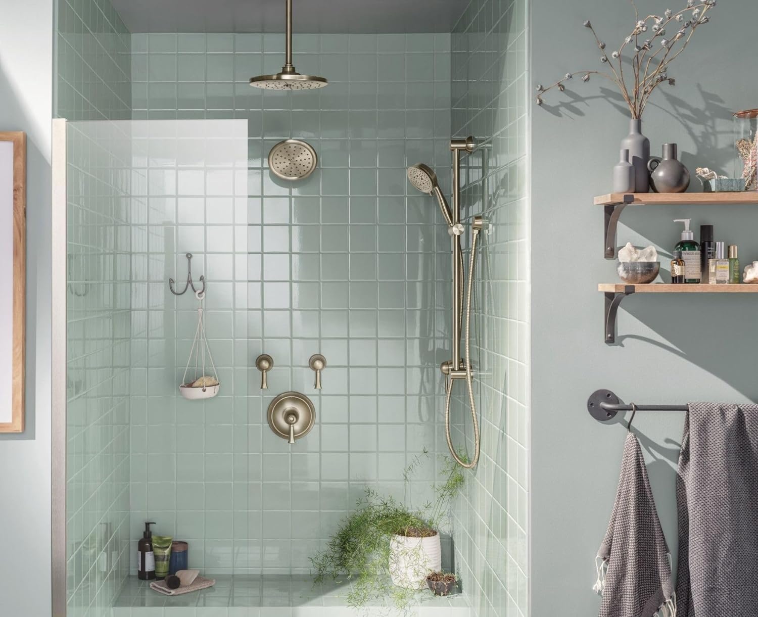 image:imageMoen S6310BN ExactTemp Single Function Rain Shower Showerhead with Immersion Technology at 25 GPM Flow Rate 7Inch Brushed NickelBrushed Nickel