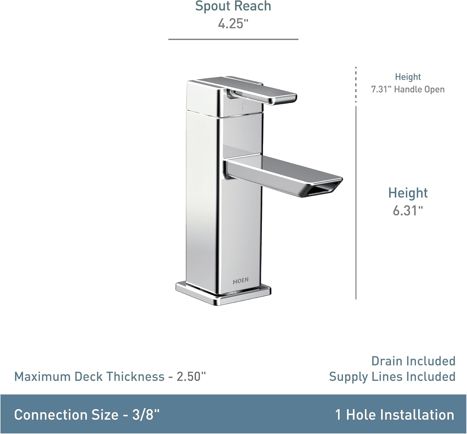image:imageMoen S6700BN 90 Degree OneHandle Modern Bathroom Faucet with Drain Assembly Brushed NickelBrushed Nickel