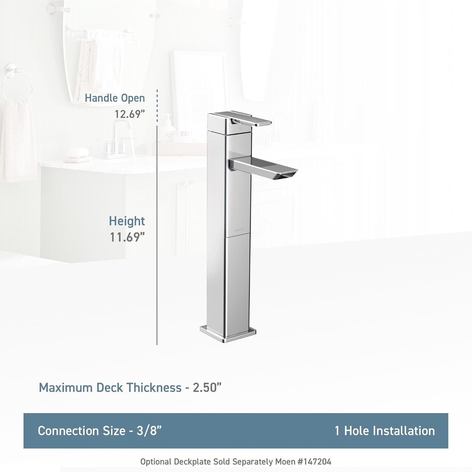image:imageMoen S6711 90Degree OneHandle Vessel Sink Modern Bathroom Faucet ChromeBrushed Nickel