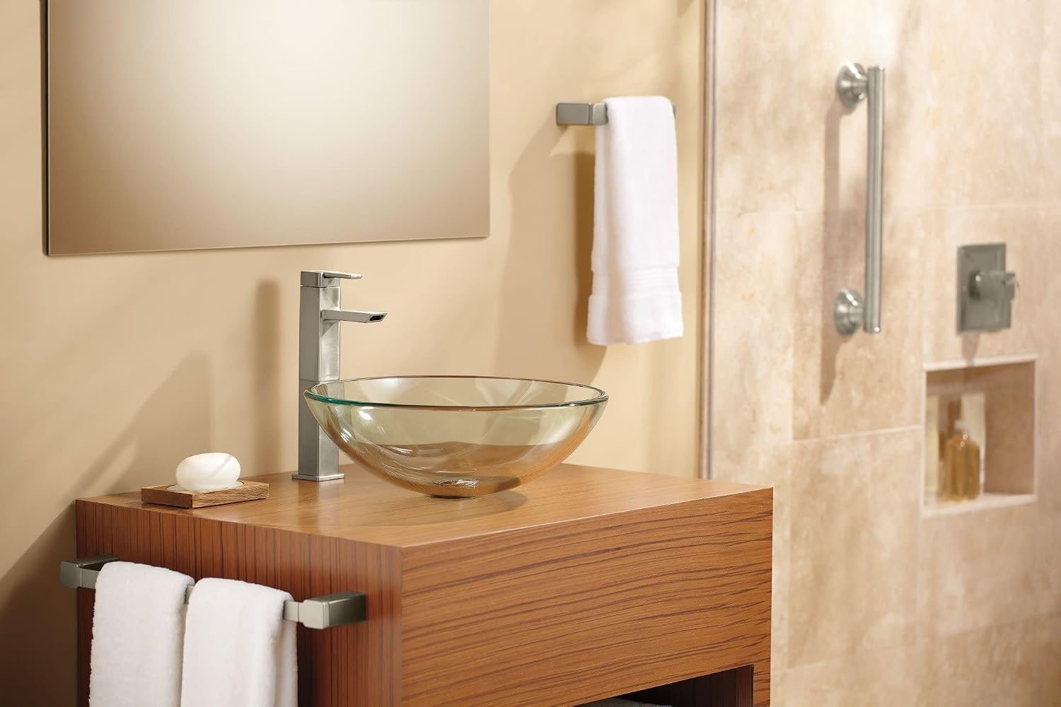 image:imageMoen S6711 90Degree OneHandle Vessel Sink Modern Bathroom Faucet ChromeBrushed Nickel