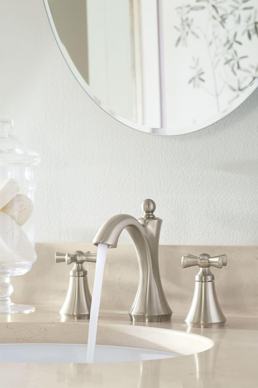 image:imageMoen T4524 Wynford TwoHandle Widespread HighArc Bathroom Faucet with Cross Handles Valve Required Chrome
