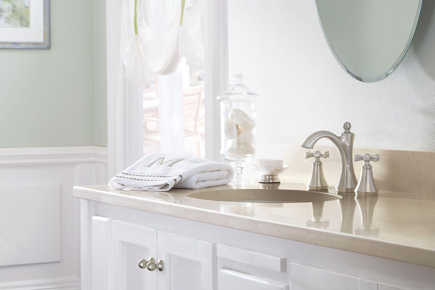 image:imageMoen T4524 Wynford TwoHandle Widespread HighArc Bathroom Faucet with Cross Handles Valve Required Chrome